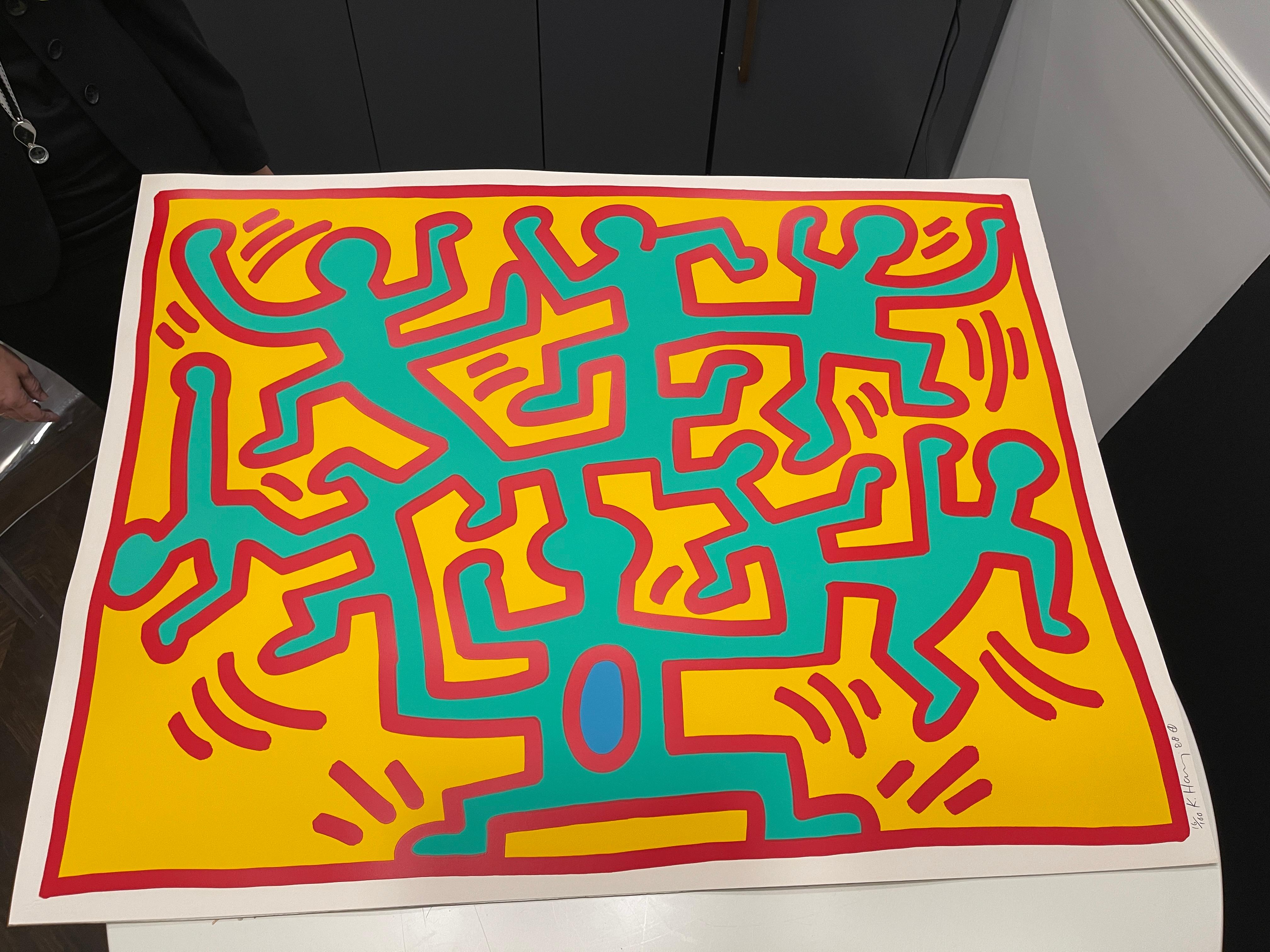 Growing, 1988 - Orange Portrait Print by Keith Haring