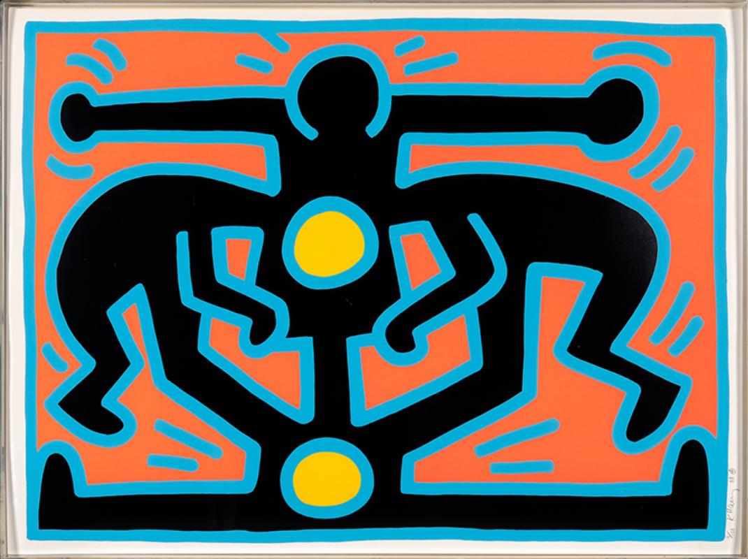 Growing #2 - Orange Figurative Print by Keith Haring
