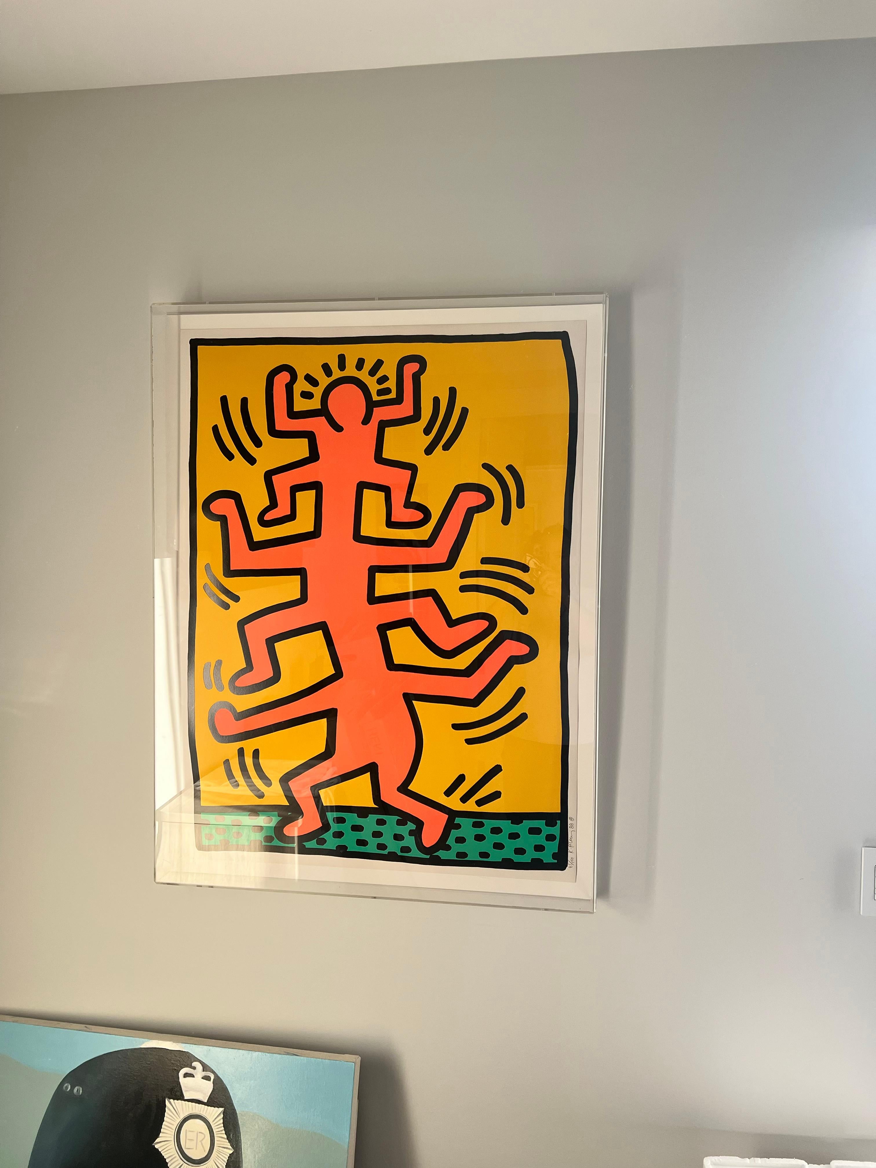 Artist: Keith Haring 
Title: Growing I 
Size:  40 1/8 x 29 7/8 in. (101.9 x 75.9 cm)
Medium: Screenprint in colors, on Lenox Museum Board, with full margins.
Edition: 85 of 100
Year: 1987
Notes: Image Size: 38 3/4 x 28 3/4 in. (98.4 x 73 cm) Signed,