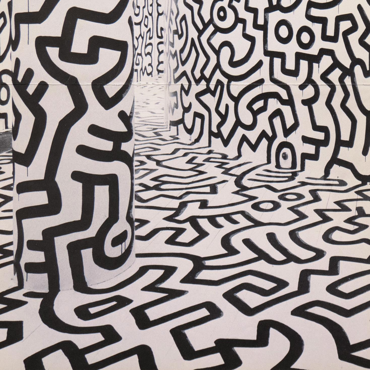 'Haring in the Pop Shop, Manhattan', Hand Signed, New York School of Visual Arts - Gray Interior Print by Keith Haring