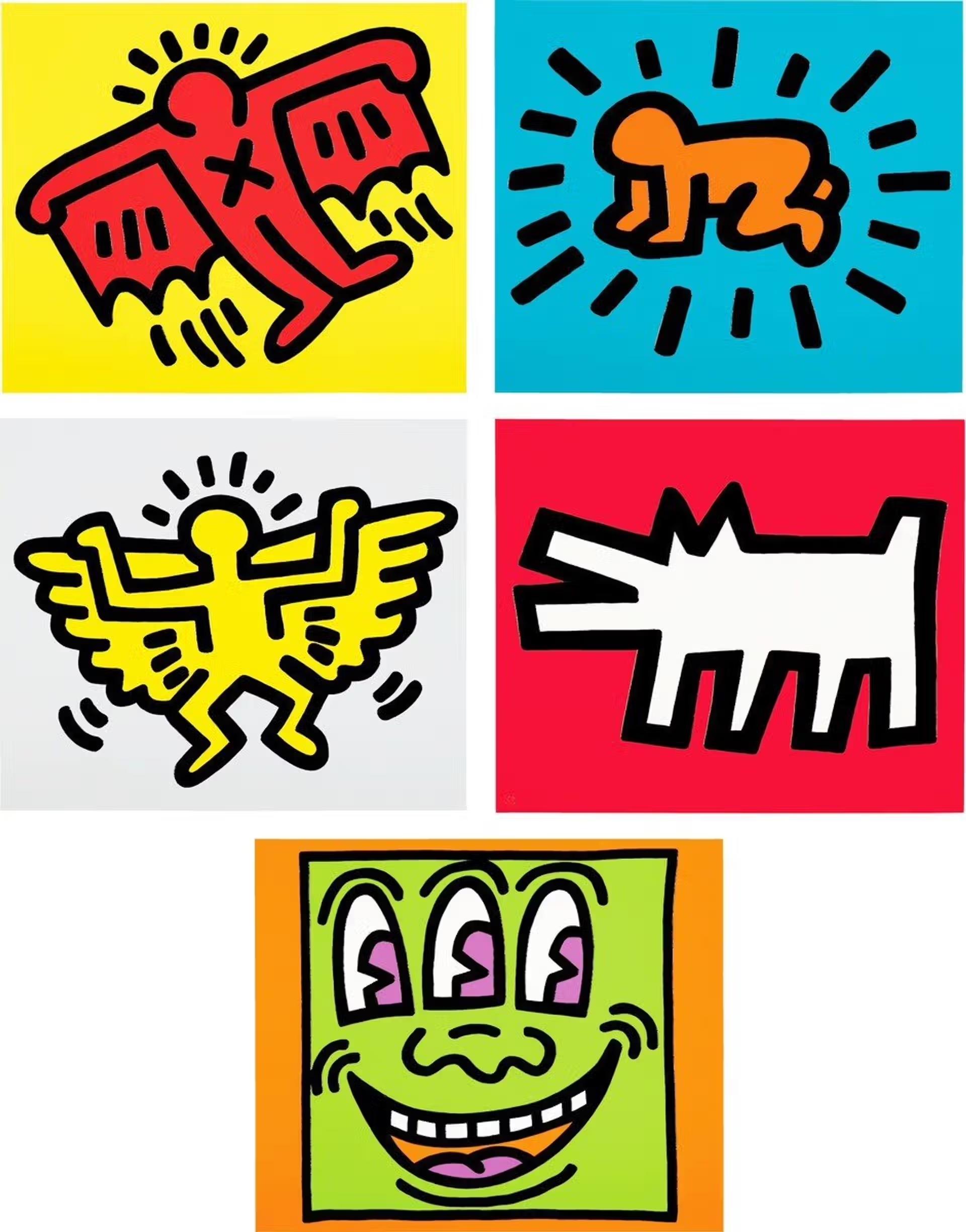 Keith Haring Abstract Print - 'Icons' (Littmann PP. 170-171) full series screen prints Pop Art Faux Naiv