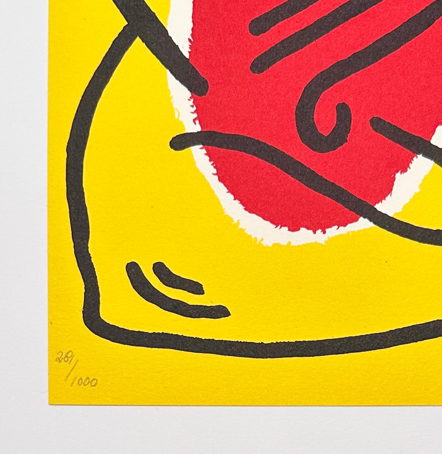 International Volunteer Day - Yellow Figurative Print by Keith Haring