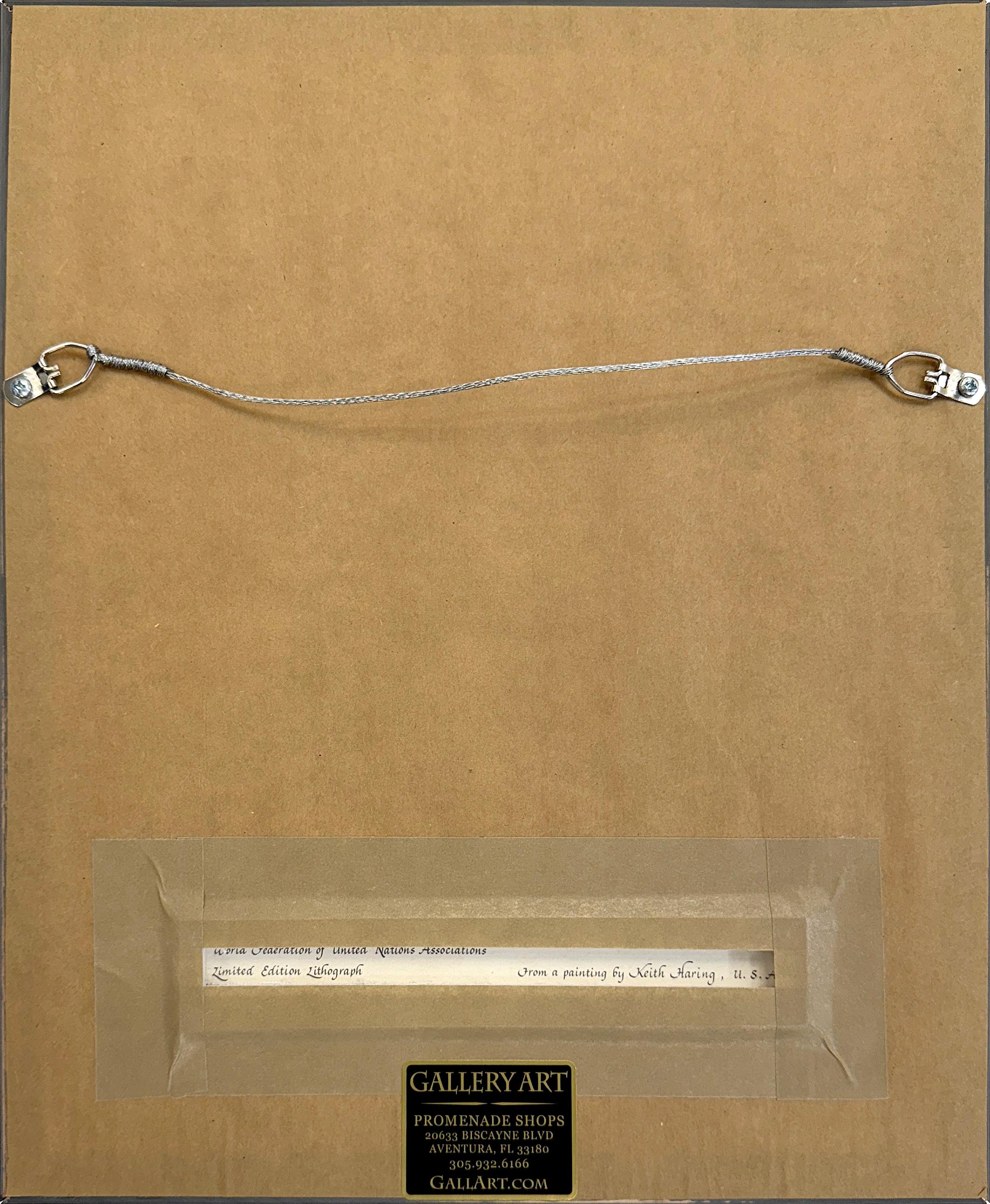 International Youth Year (framed hand signed lithograph) - Yellow Portrait Print by Keith Haring