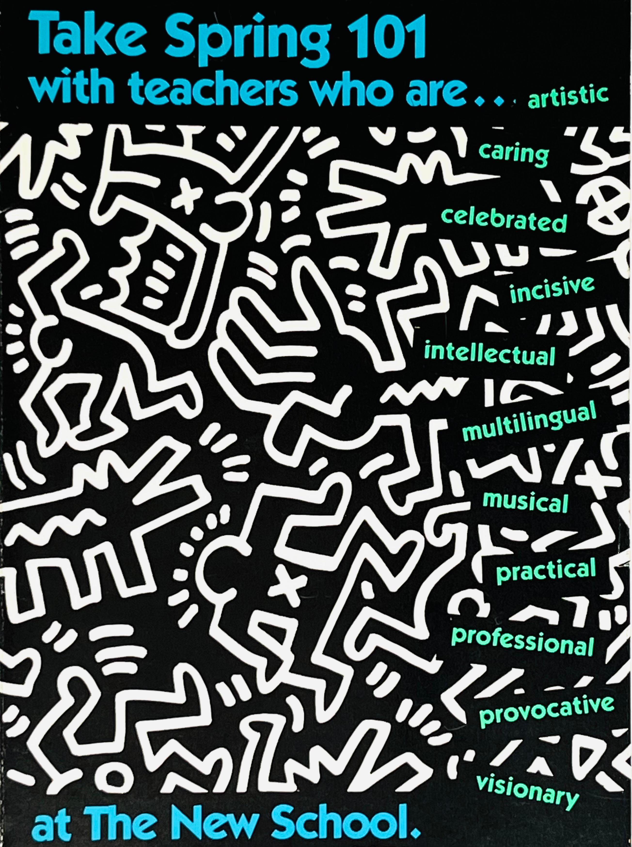 Keith Haring Illustration art 1986:
Rare seldom available 1980s Keith Haring illustrated New School university pamphlet (New York, NY) featuring offset printed Keith Haring art throughout. Solid condition.

Offset printed university pamphlet. 

6.25