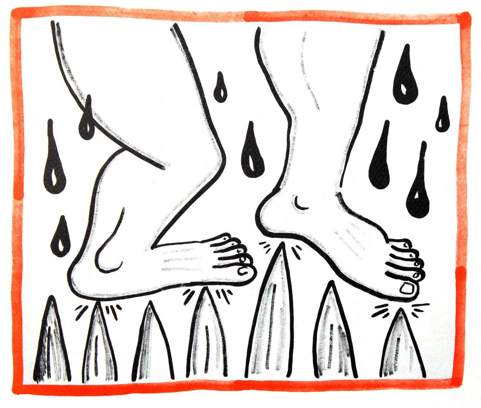 Keith Haring Against All Odds 1990:
Set of six individual lithographs from the 1990 Keith Haring artist book: Against All Odds. 

Medium: Offset lithograph in colors on thick Rivoli paper.
Dimensions: 8.5 x 10.25 inches (applies to each