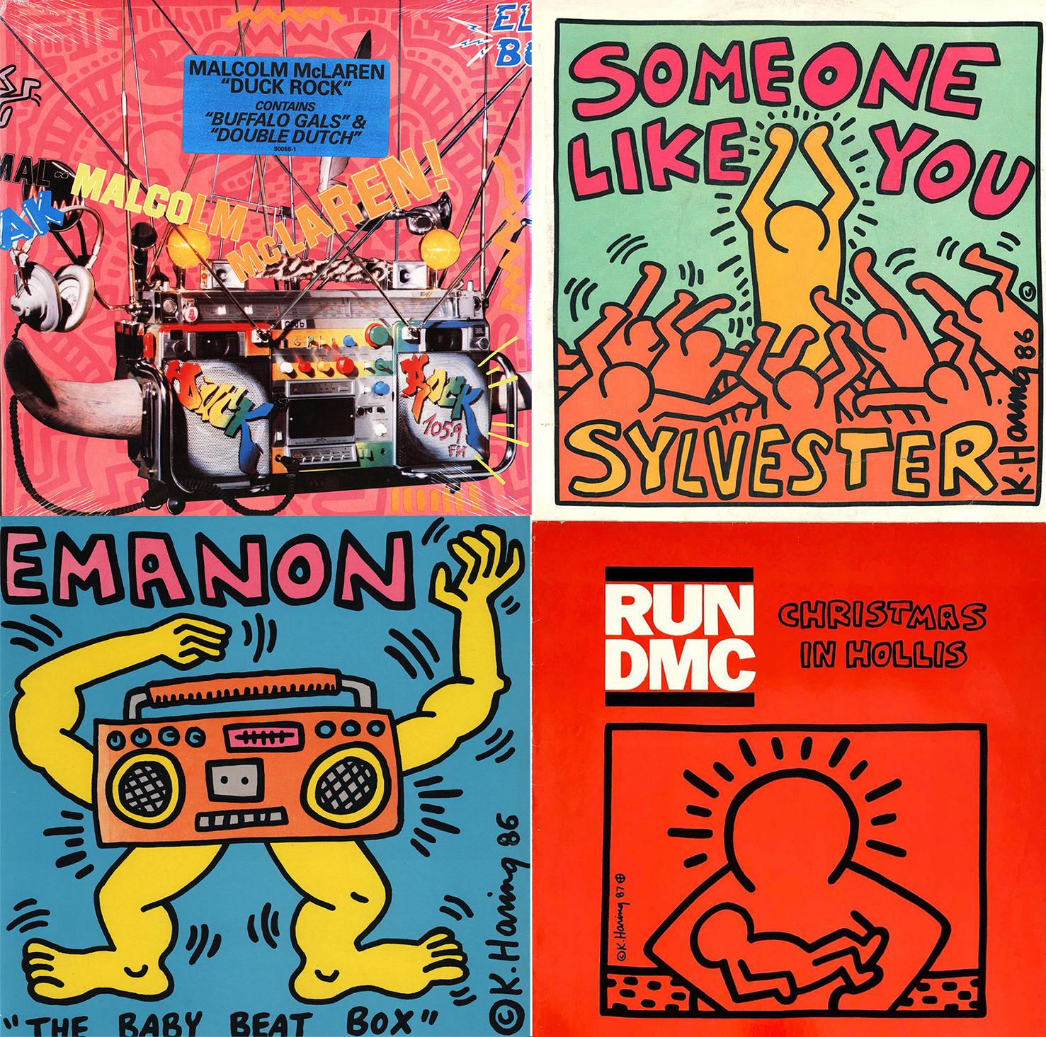 Keith Haring Original Album Cover Art: a set of 15+ works (1983-1988):
A rare collection of 16 individual 1980s Keith Haring illustrated record covers accompanied by their respective vinyl record albums. Most notably included here is the much