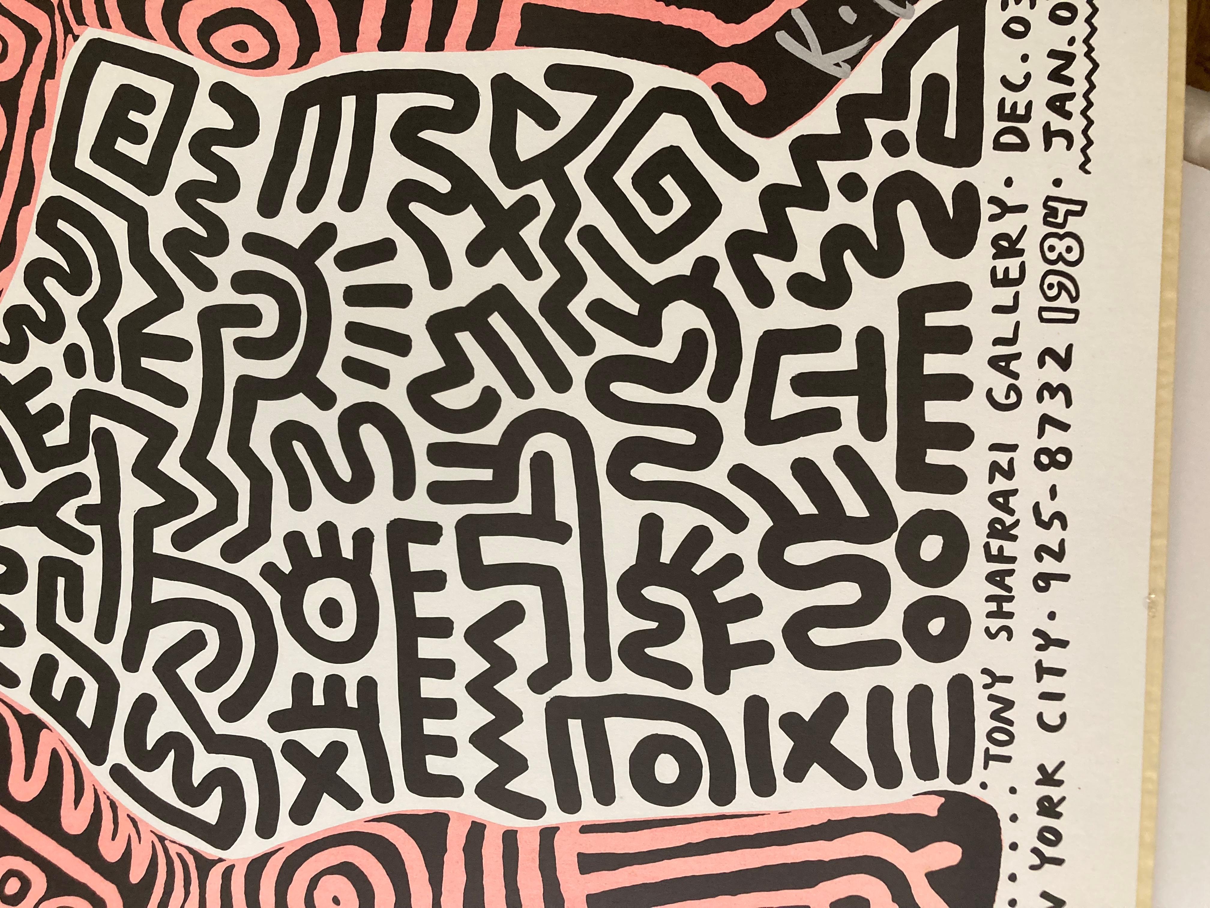 Keith Haring Artist Signed Exhibition Poster 'Into 84' for Tony Shafrazi Gallery For Sale 1
