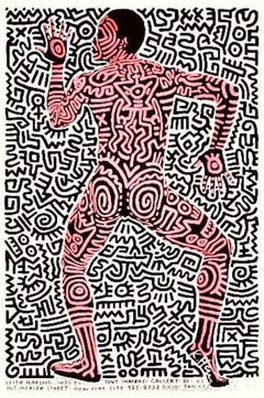 Vintage Keith Haring Artist Signed Exhibition Poster 'Into 84' for Tony Shafrazi Gallery