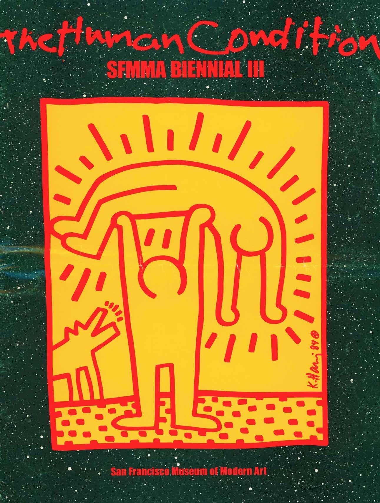 Keith Haring Cover Art SFMMA 1984:
Published by the San Francisco Museum of Modern Art on the occasion of ‘The Human Condition SFMMA Biennial III’ 28 June-26 August 1984. Cover art created by Keith Haring specifically for the exhibit. Includes work