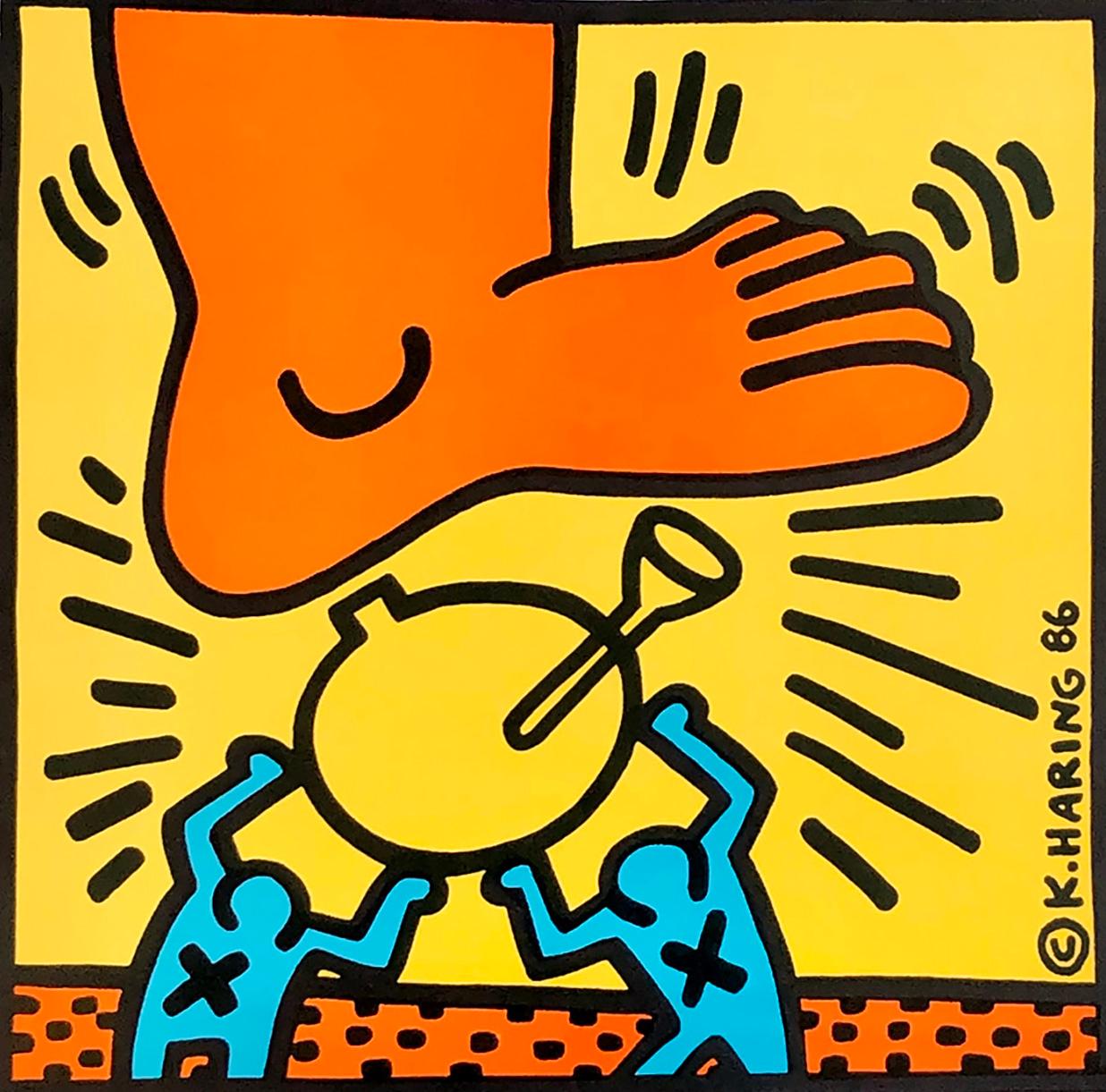 Keith Haring Crack Down! 1986:
Vintage original Keith Haring anti-drug poster, 1986

Medium: Off-set lithograph on heavy weight paper. 

Dimensions: 17 x 22 inches.
Minor signs of handling; otherwise excellent condition; well-preserved, crisp