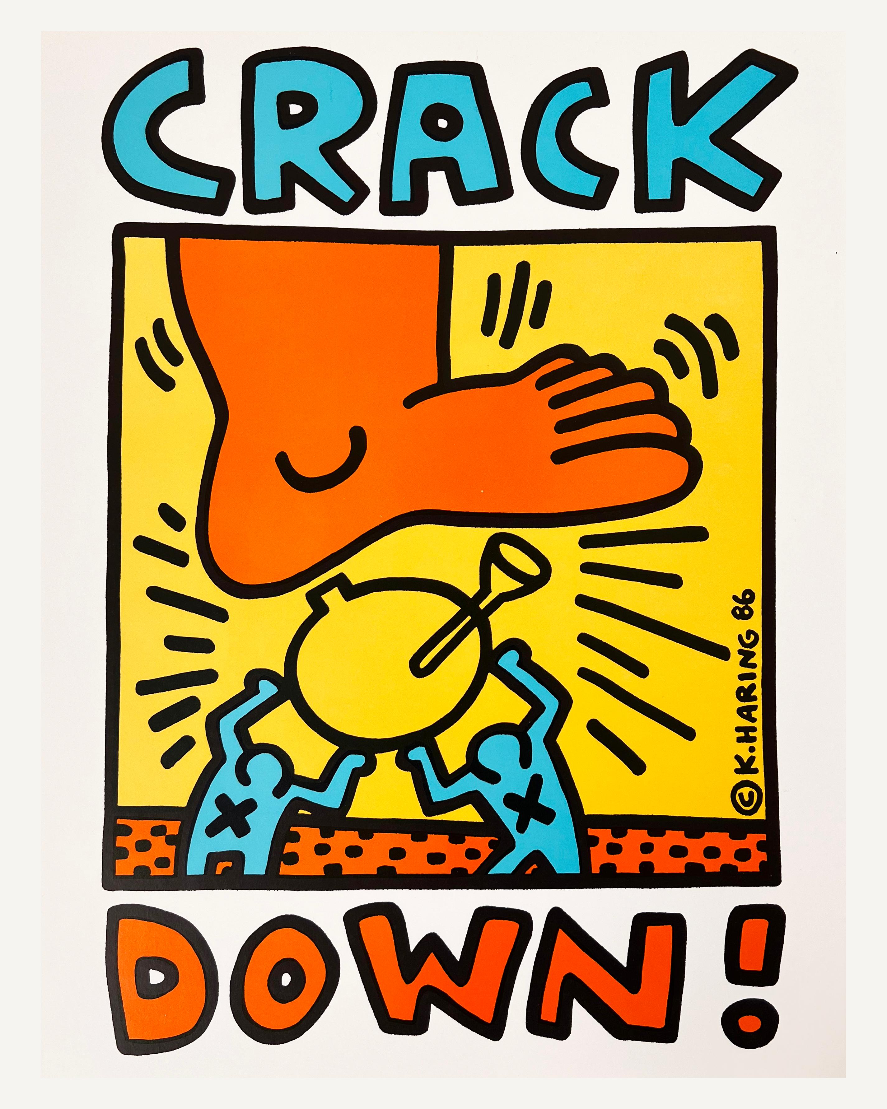 Keith Haring : le coup de grâce ! 1986 :
Affiche originale vintage Keith Haring contre la drogue, 1986.

Lithographie décalée sur papier épais. 
Dimensions : 17 x 22 pouces.
Signes mineurs de manipulation ; autrement excellente condition ; couleurs