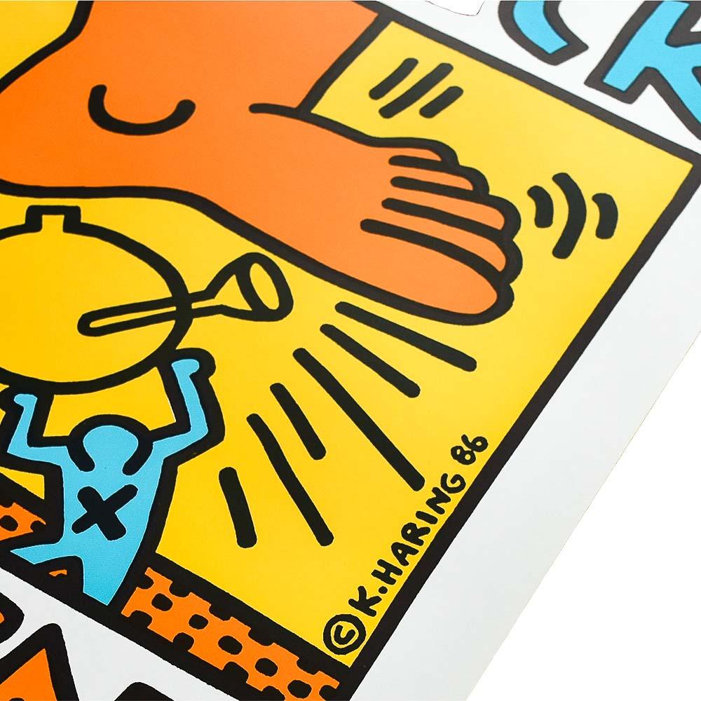 Super vibrant Keith Haring poster.
Original 1st print release from 1986.
The poster artwork was made by Haring for a 2 night Crack benefit concert with the first show at Madison Square Garden.
Features Haring artwork that highlighted the crack