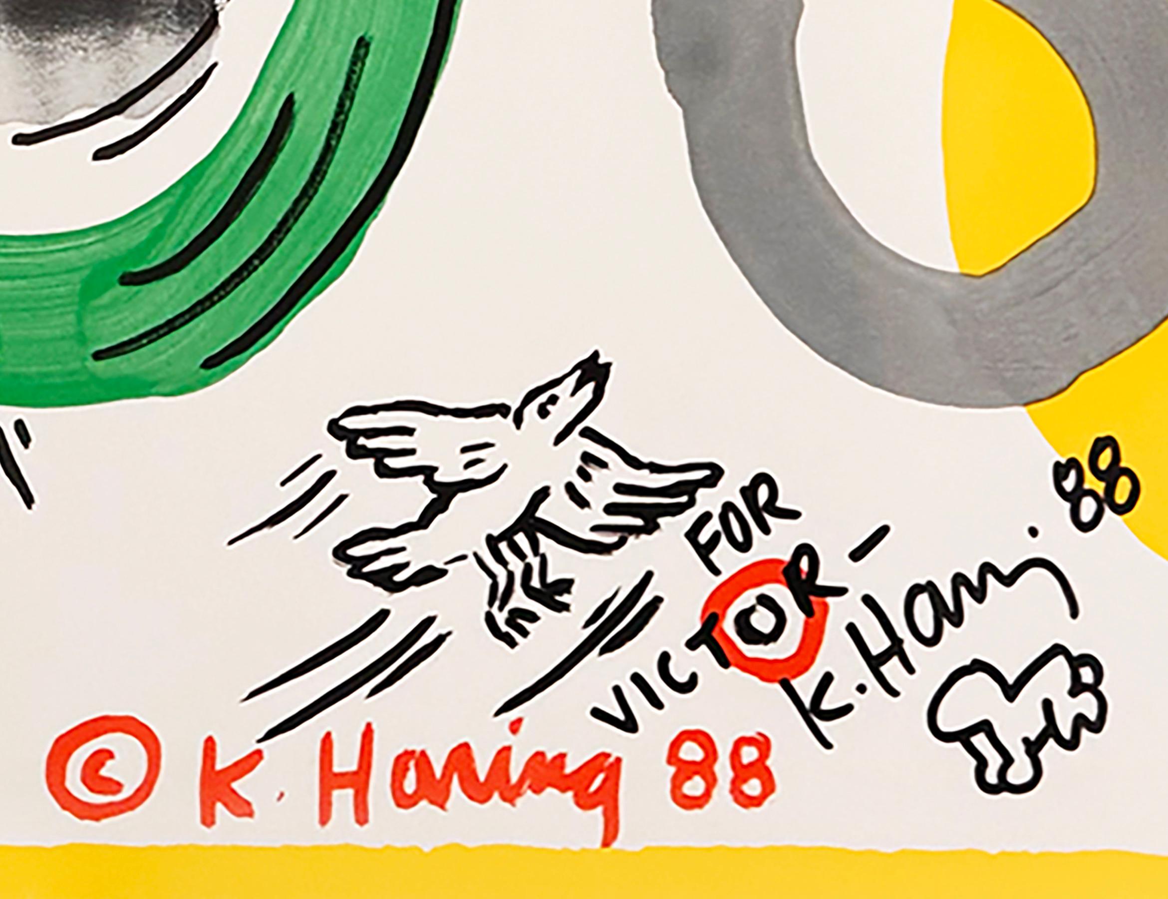 Keith Haring Dessin 1988 sur l'affiche d'exposition de la Tony Shafrazi Gallery :

Rare affiche d'exposition de Keith Haring datant des années 1980 et représentant un bébé rampant dessiné à la main. Publié à l'occasion de l'exposition de Keith
