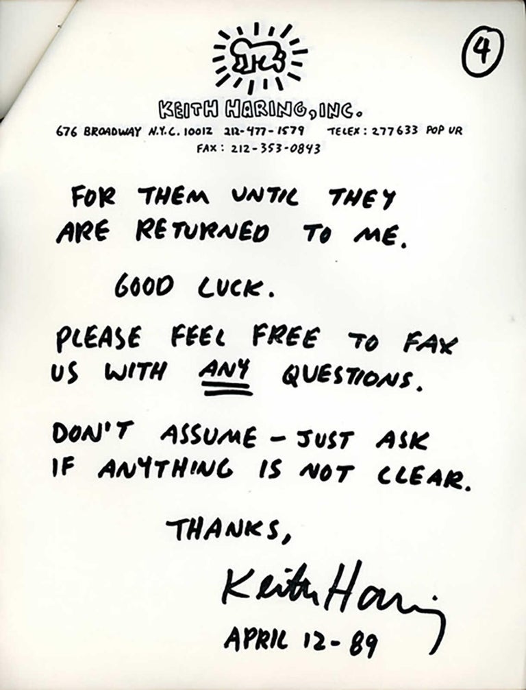 Keith Haring Eight Ball Book Agreement 1989 For Sale 3