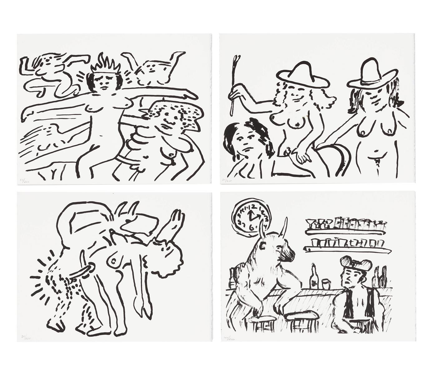 Keith Haring Fault Lines 1986 (set of 4 printed works):

A grouping of 4 lithographs from the book Fault Lines by Brison Gysin with illustrations by Keith Haring. These works are each hand numbered from the edition of 200 published by Editions