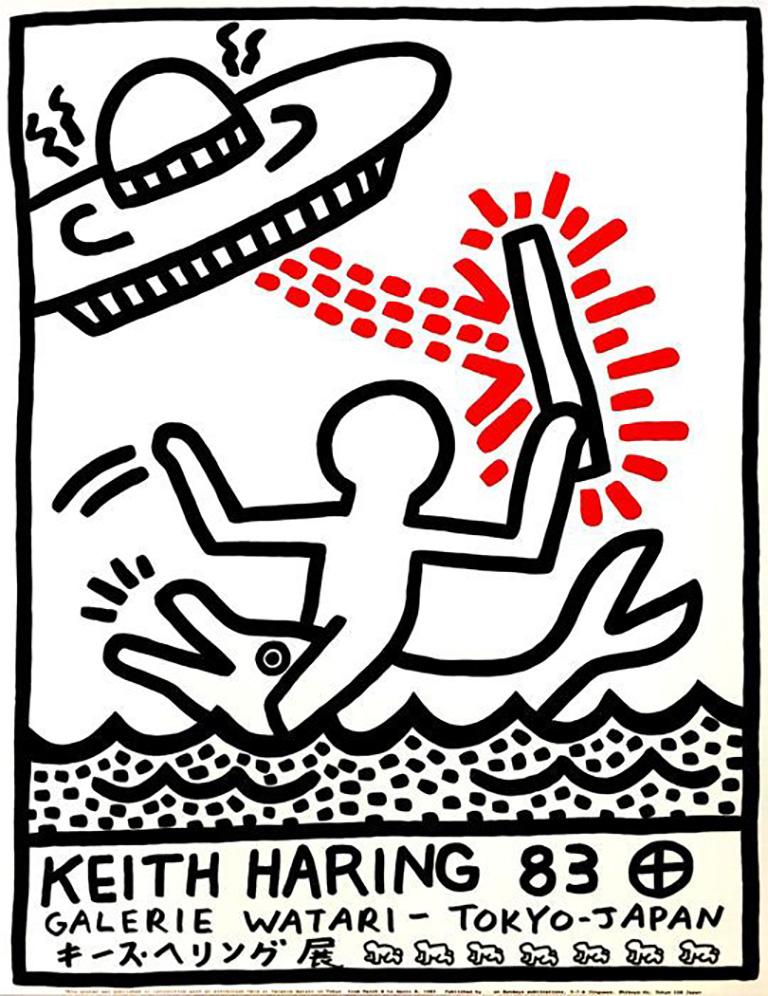 Keith Haring:: Galerie Watari:: Ausstellungsplakat:: 1983 

Offsetlithographie auf glattem Velin: 
Abmessungen: 20 x 27 Zoll 
Zustand: Sehr gut erhalten; sehr guter bis ausgezeichneter Zustand 
Unsigniert aus einer Auflage von 1000 Exemplaren