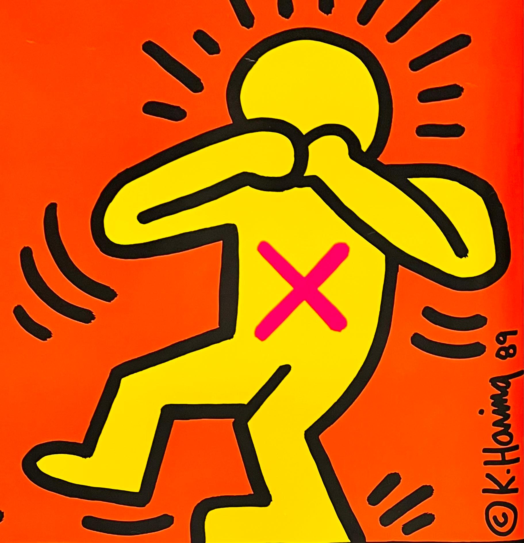 Original 1989 Keith Haring, Ignorance = Fear Silence = Death poster:
On behalf of the New York-based AIDS activist group AIDS Coalition to Unleash Power (ACT UP), Keith Haring designed and executed this poster in 1989 after the artist had been