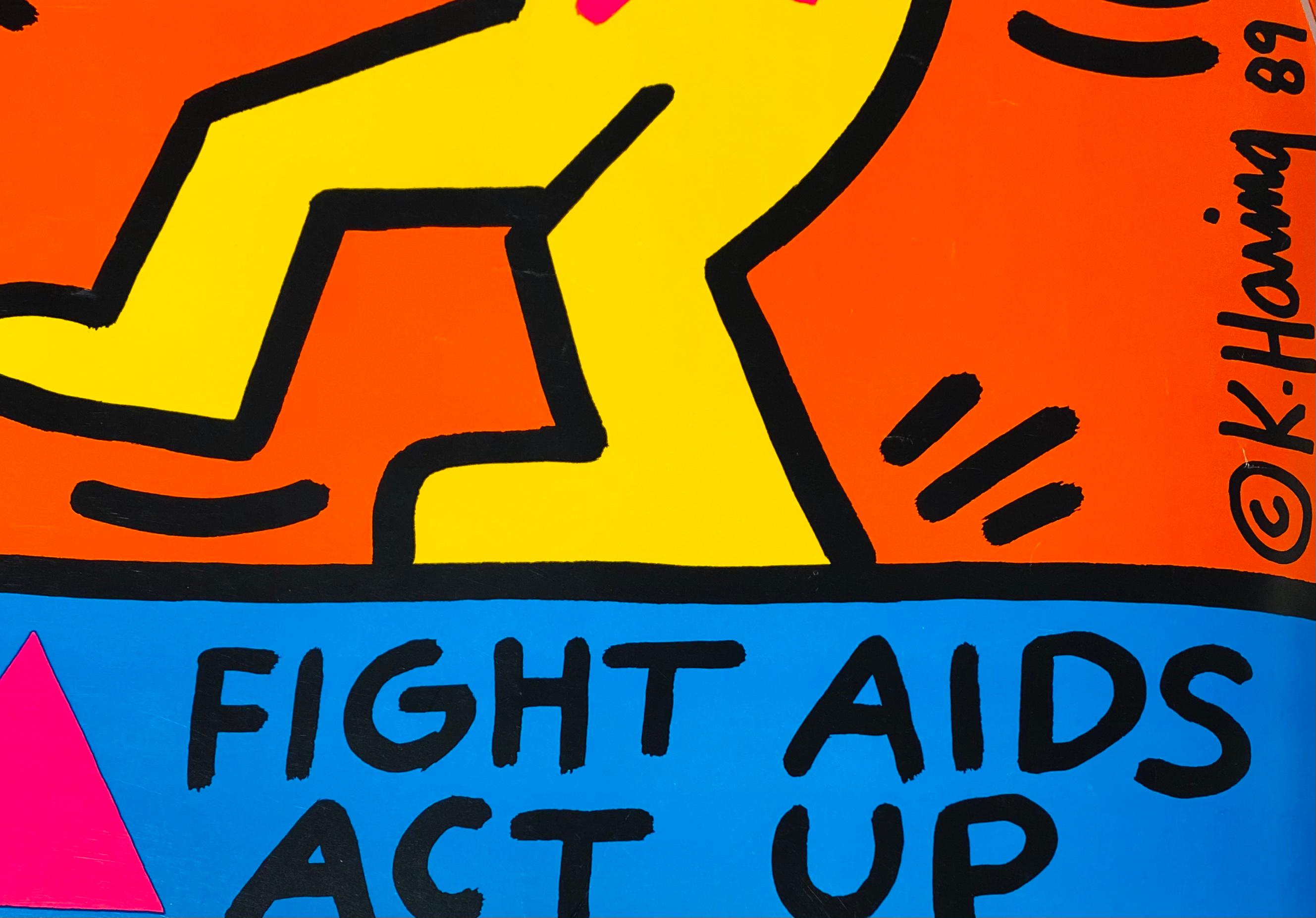 Original 1989 Keith Haring, Ignorance = Fear Silence = Death poster:
On behalf of the New York-based AIDS activist group AIDS Coalition to Unleash Power (ACT UP), Keith Haring designed and executed this poster in 1989 after the artist had been