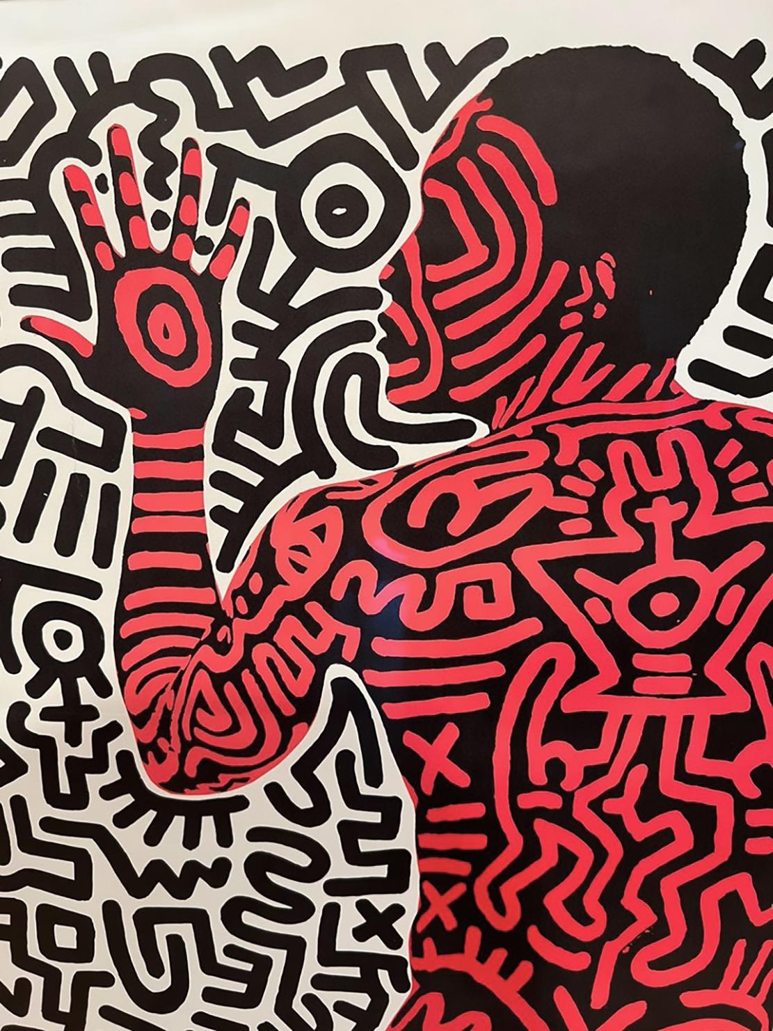 Keith Haring Into 84 Ausstellungsplakat: 
Originalplakat aus den 1980er Jahren, entworfen von Keith Haring für seine gut dokumentierte Ausstellung 