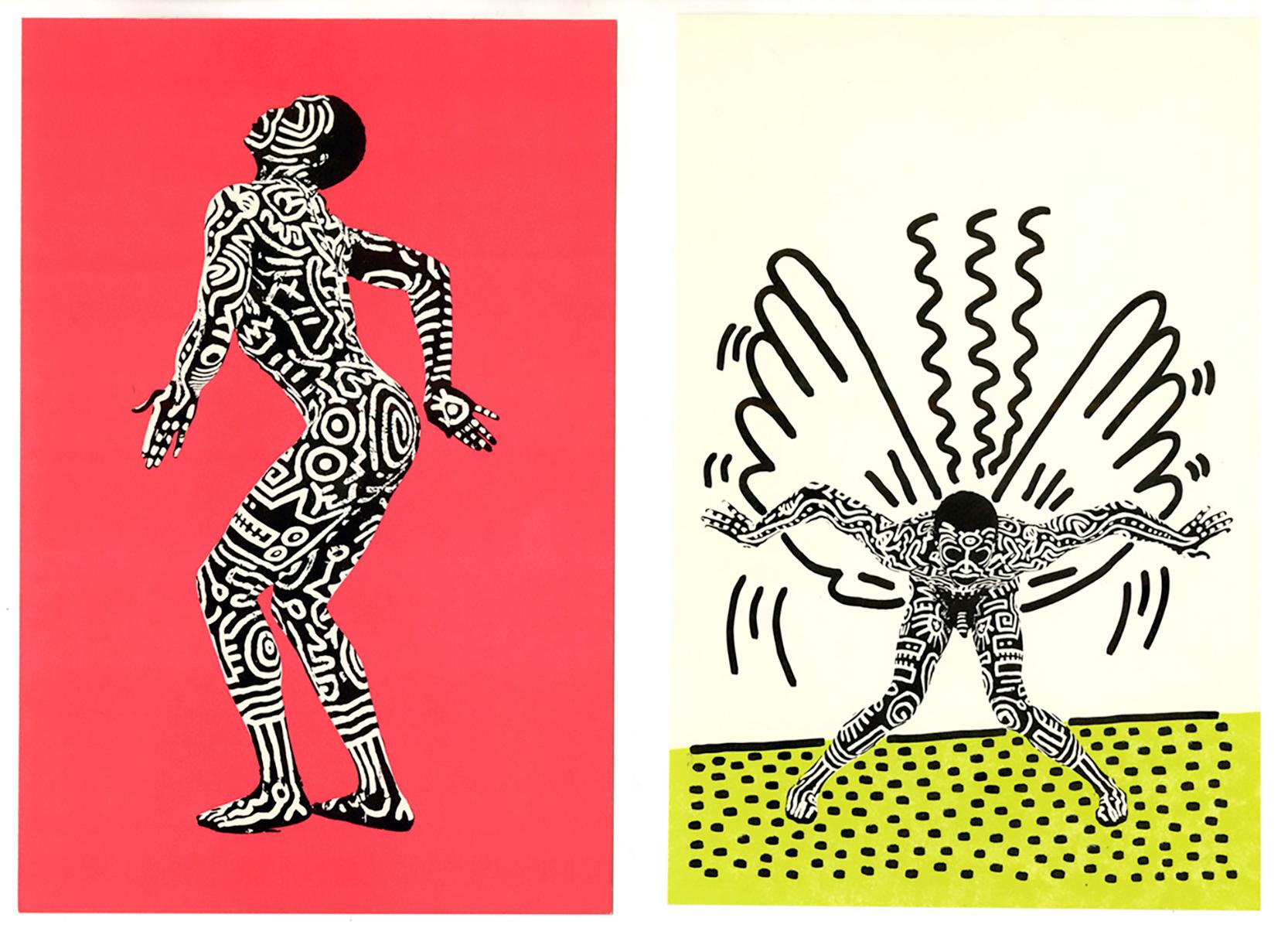 Keith Haring Into 84 (Set aus 2 Haring Shafrazi-Ankündigungen) 