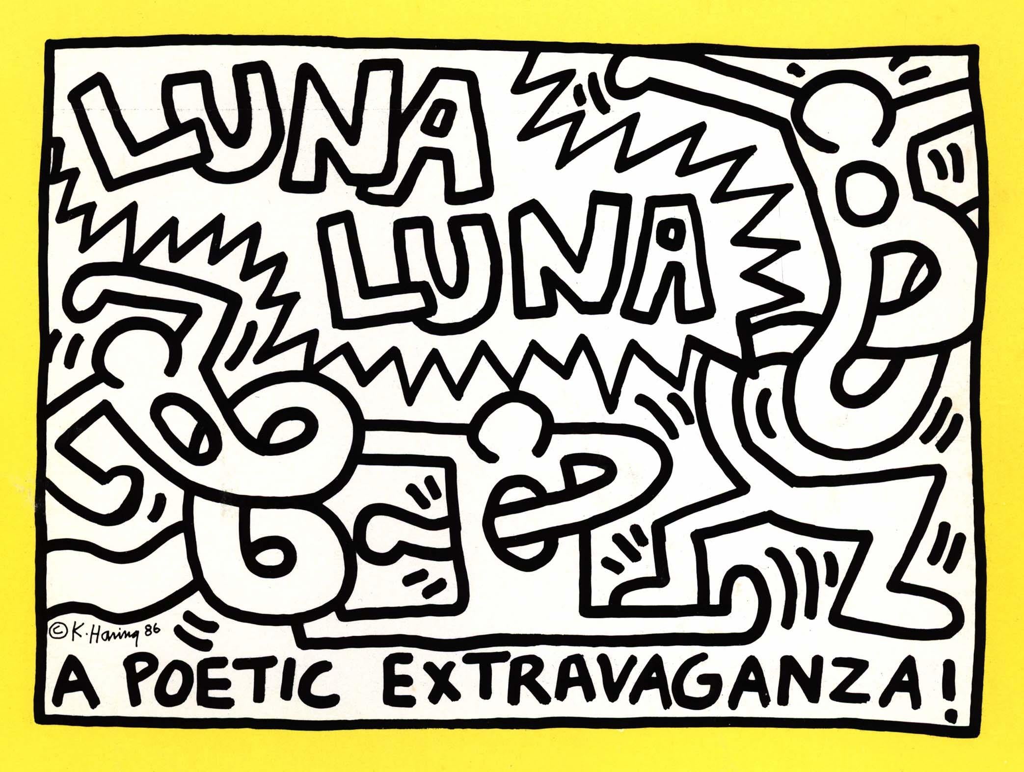 Keith Haring Luna Luna Karussell. Eine poetische Extravaganz", 1986 (Keith Haring Luna Luna):
Luna Luna" wurde 1987 von Andre Heller für "Eine Messe mit moderner Kunst" in Hamburg organisiert und kürzlich, nach fast 40 Jahren Lagerung, von Drake in