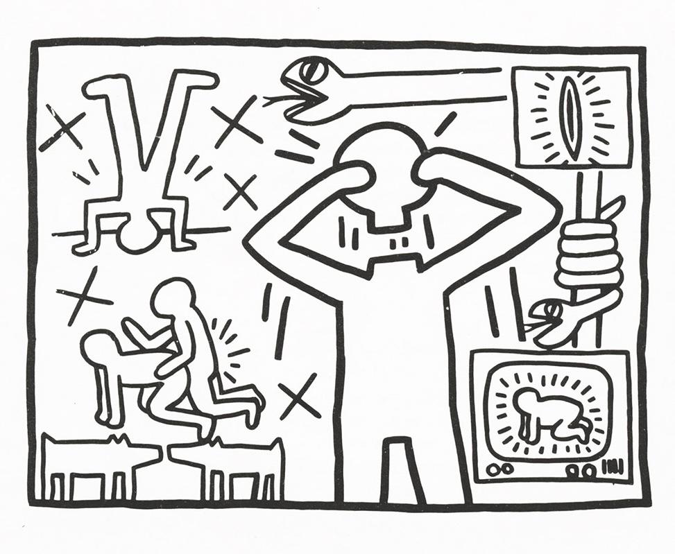 Keith Haring 1982 :
Rare carte d'annonce imprimée et illustrée en offset par Keith Haring pour promouvoir la publication d'art néerlandaise Museumjournaal.

Support : faire-part imprimé en offset. 1982. 
4 x 6 pouces.
Très bon état général