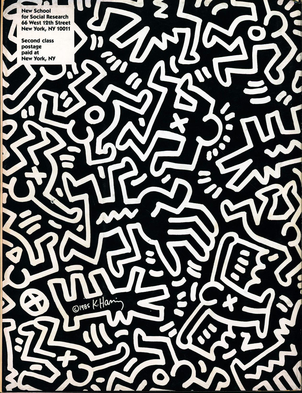 Keith Haring Illustration art 1986:
Rare seldom available 1980s Keith Haring illustrated New School university catalog featuring Haring double-sided cover art and a printed signature. Quite scarce, especially in good condition as presented