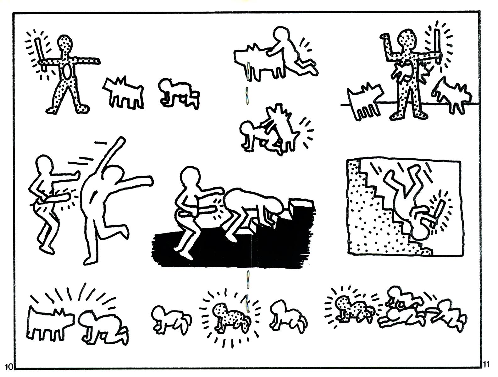 Keith Haring Public Illumination 1981:
A rare, highly collectible small pamphlet-style art magazine (measuring 4.25 x 2.75 inches), featuring a centerfold spread illustrated by Keith Haring, playfully credited under the moniker "Kip Herring." 

The