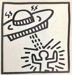 Vintage Keith Haring spaceship lithograph 1982 (Haring untitled spaceship) 