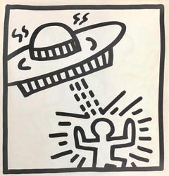 Retro Keith Haring spaceship lithograph 1982 (Haring untitled spaceship) 