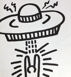 Retro Keith Haring UFO lithograph 1982 (Keith Haring laser beam spaceship) 