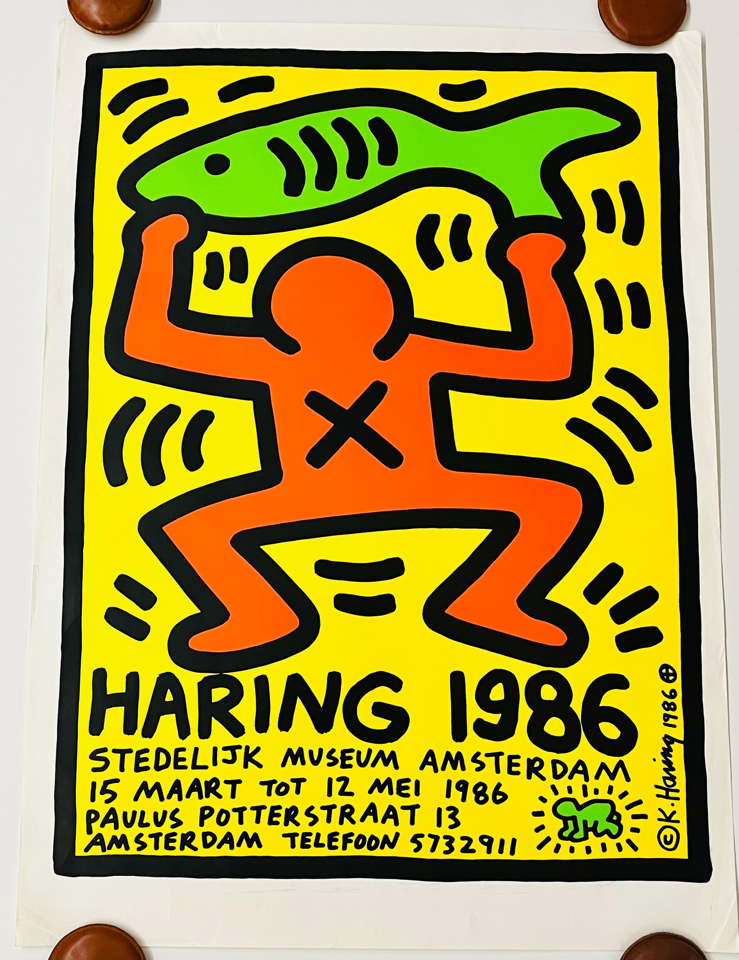 Keith Haring Stedelijk Museum 1986:
Rare original, silkscreened Keith Haring Stedelijk Museum exhibition poster, 1986. Designed & illustrated by Haring on the occasion of: 'Keith Haring at the Stedelijk Museum, Amsterdam, Netherlands, March 15th –