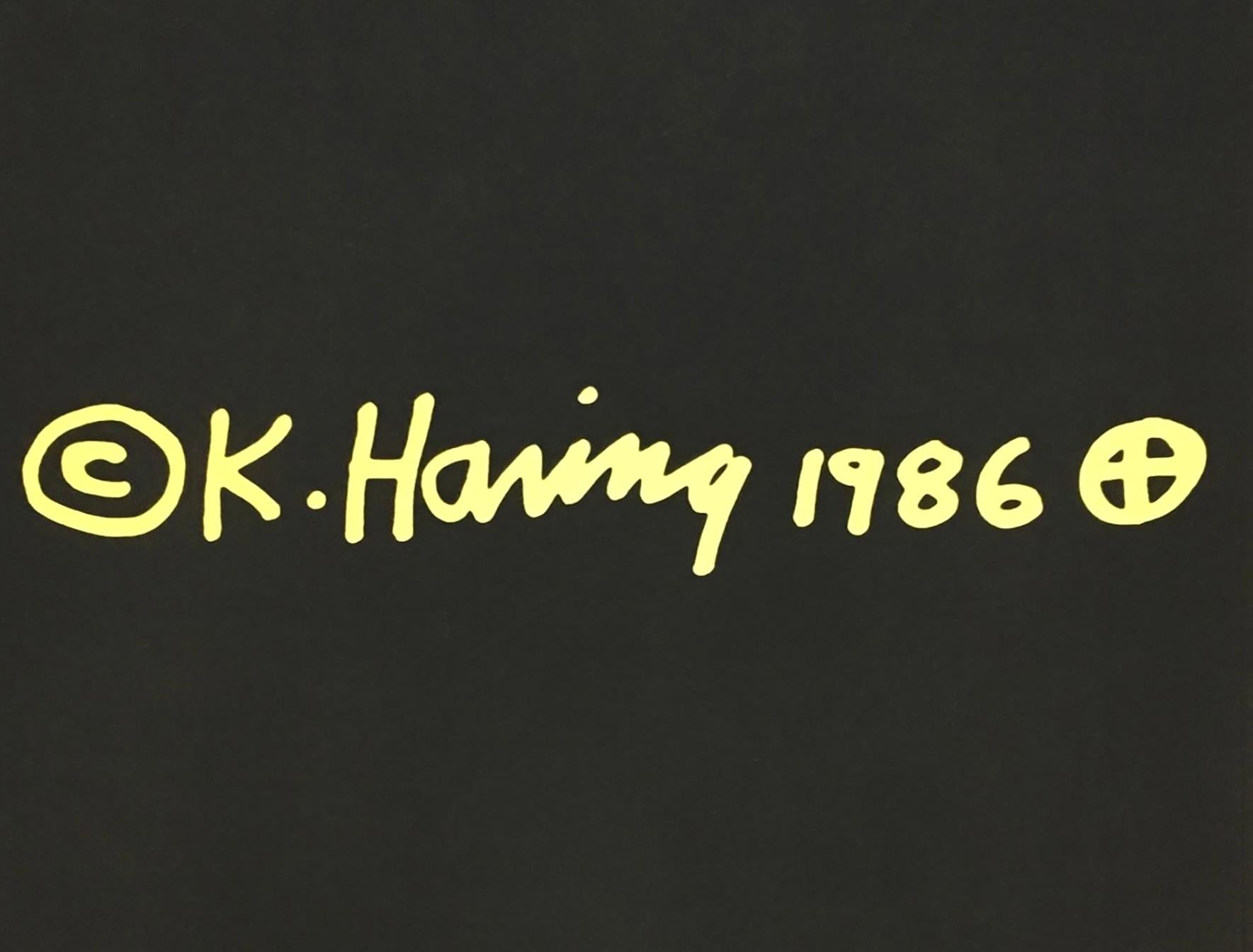 Keith Haring im Stedelijk Museum, Amsterdam, Niederlande, 15. März - 12. Mai 1986:
Signierter Ausstellungskatalog des Stedelijk Museum von Keith Haring mit einer Zeichnung des tanzenden Mannes von Keith Haring in Verbindung mit dem emblematischen