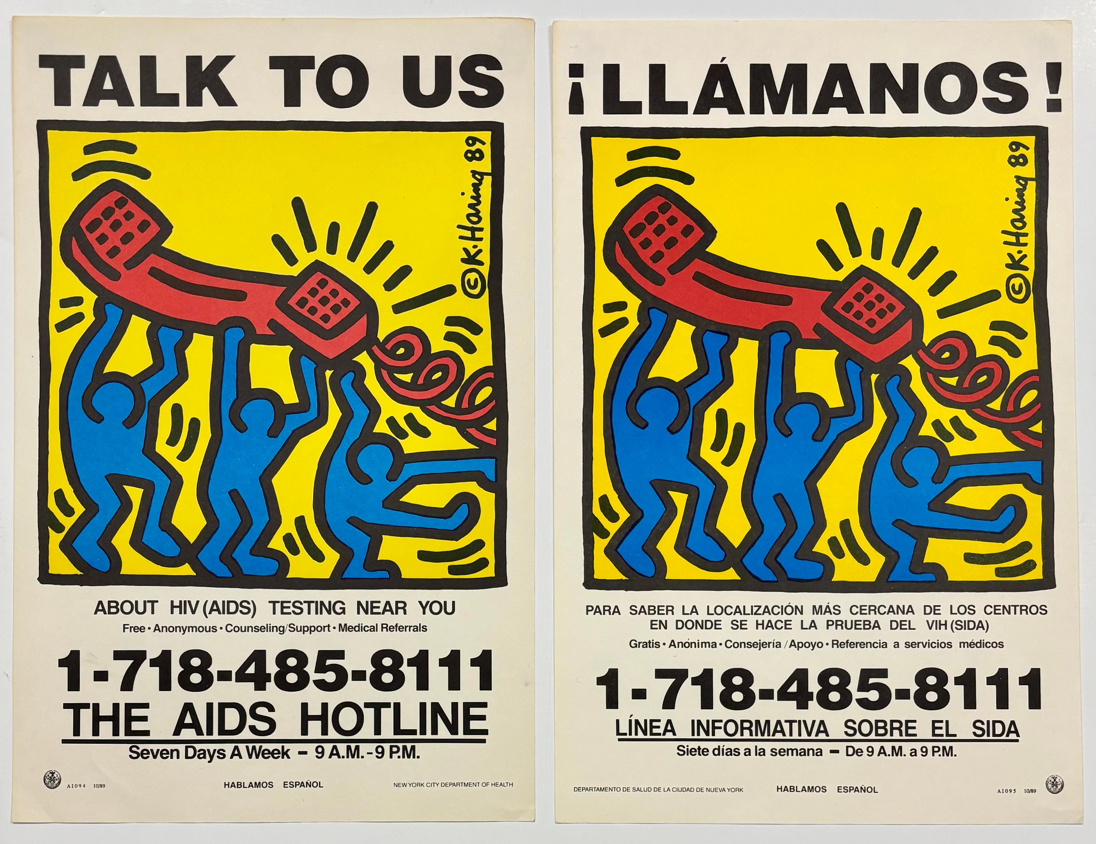 Keith Haring Talk To Us! 1989 set of 2 works (Keith Haring Aids hotline)