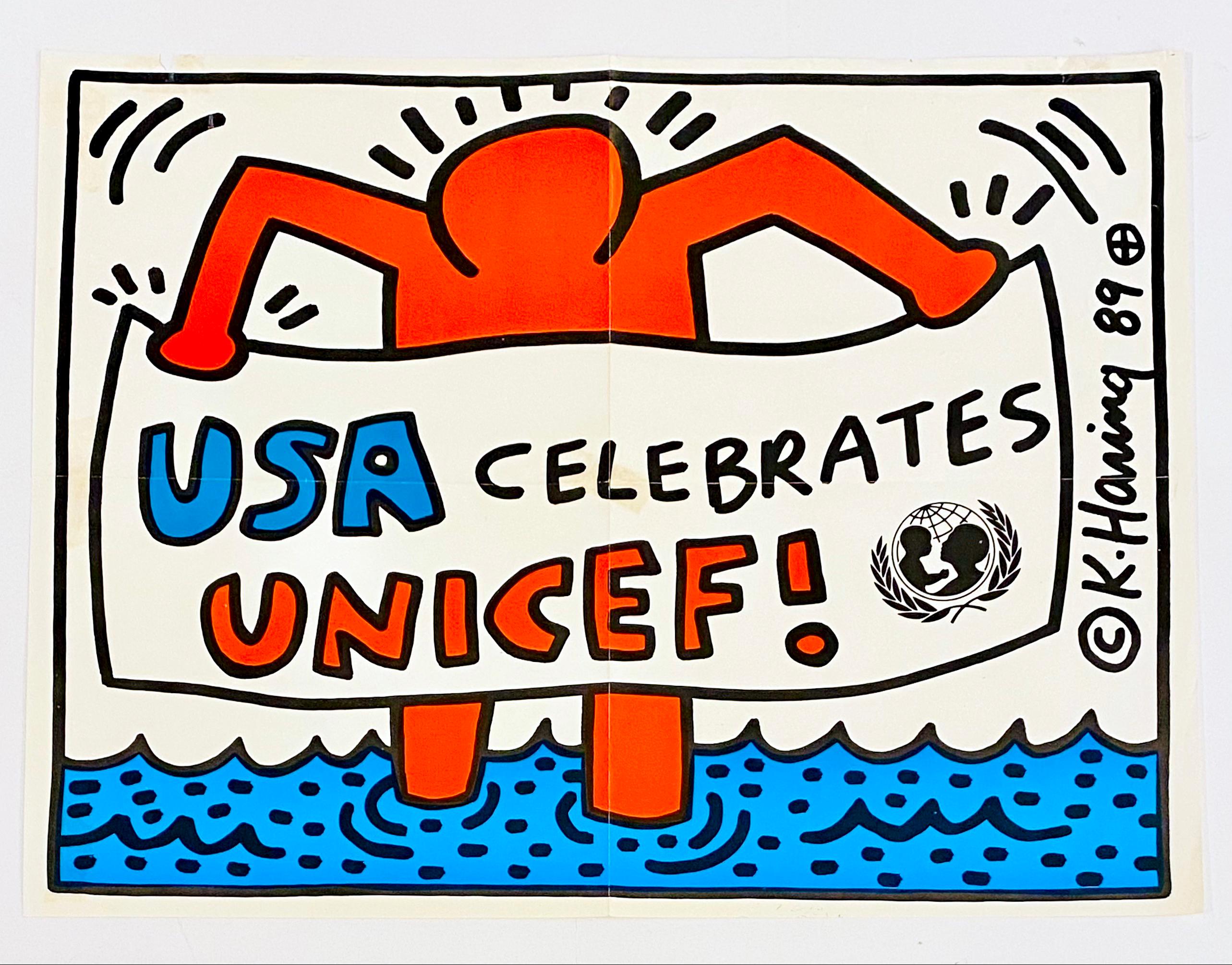 Keith Haring 1989 UNICEF poster (vintage 1980s Keith Haring poster) For Sale 1