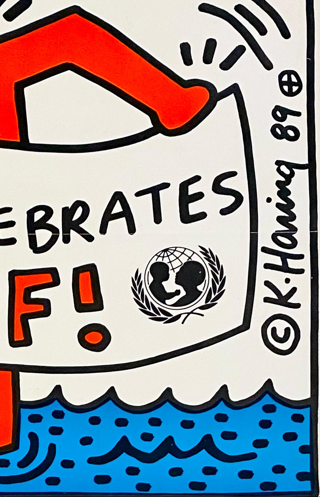 Keith Haring 1989 UNICEF poster (vintage 1980s Keith Haring poster) For Sale 2