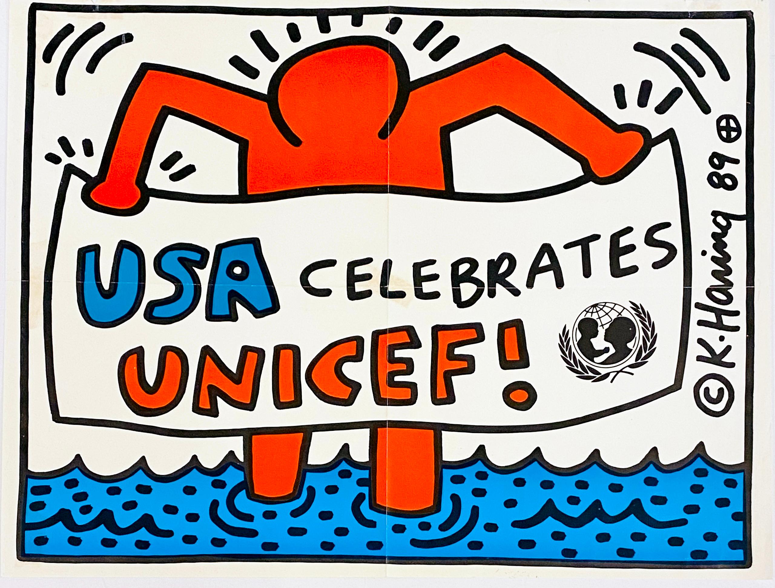 Keith Haring 1989 UNICEF poster (vintage 1980s Keith Haring poster) For Sale 3