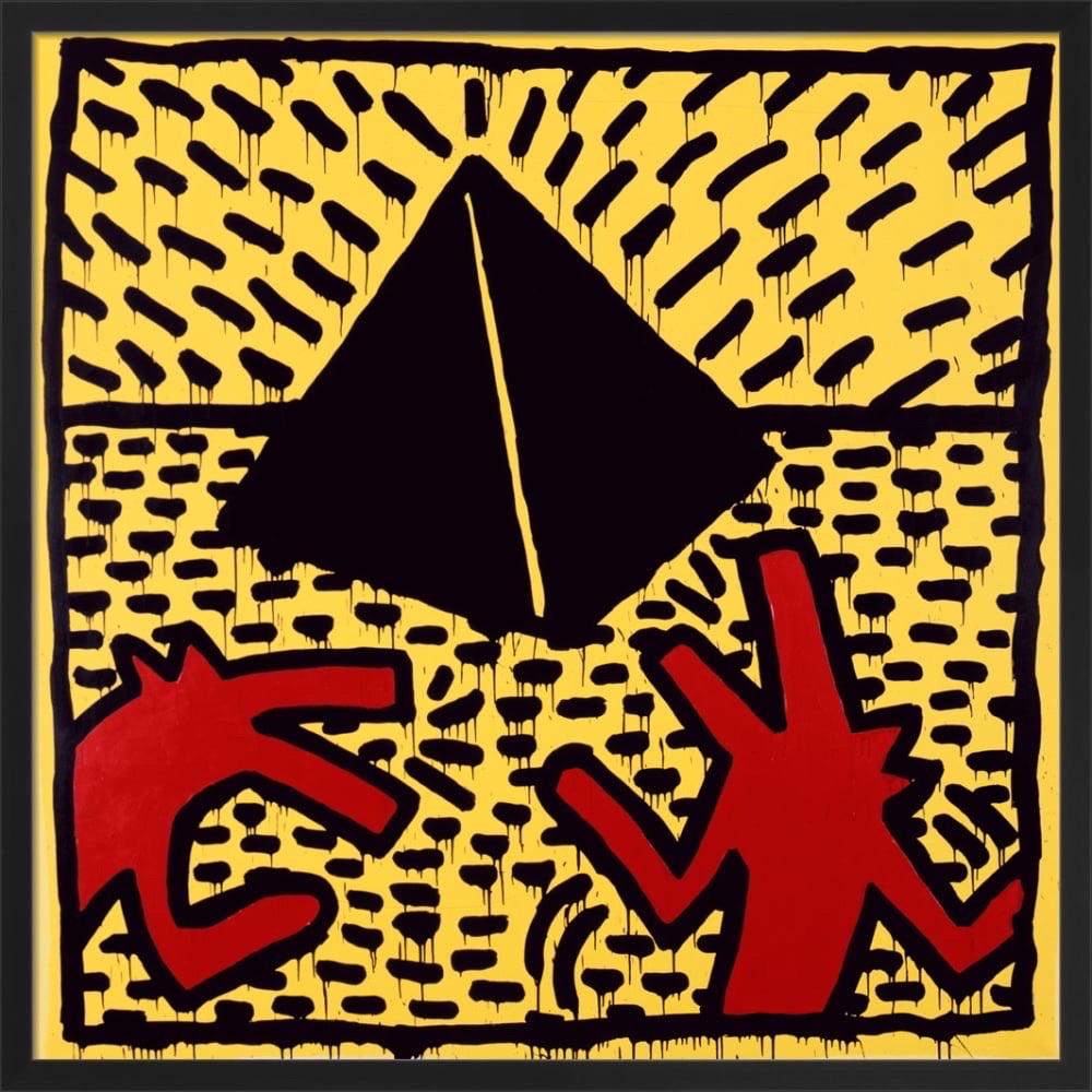 Keith Haring, Sin título, 1982 (Perros rojos con pirámide) , (Enmarcado)