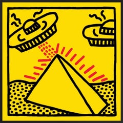 Vintage Keith Haring, Untitled, 1987 (Pyramid With UFOs )(Framed)