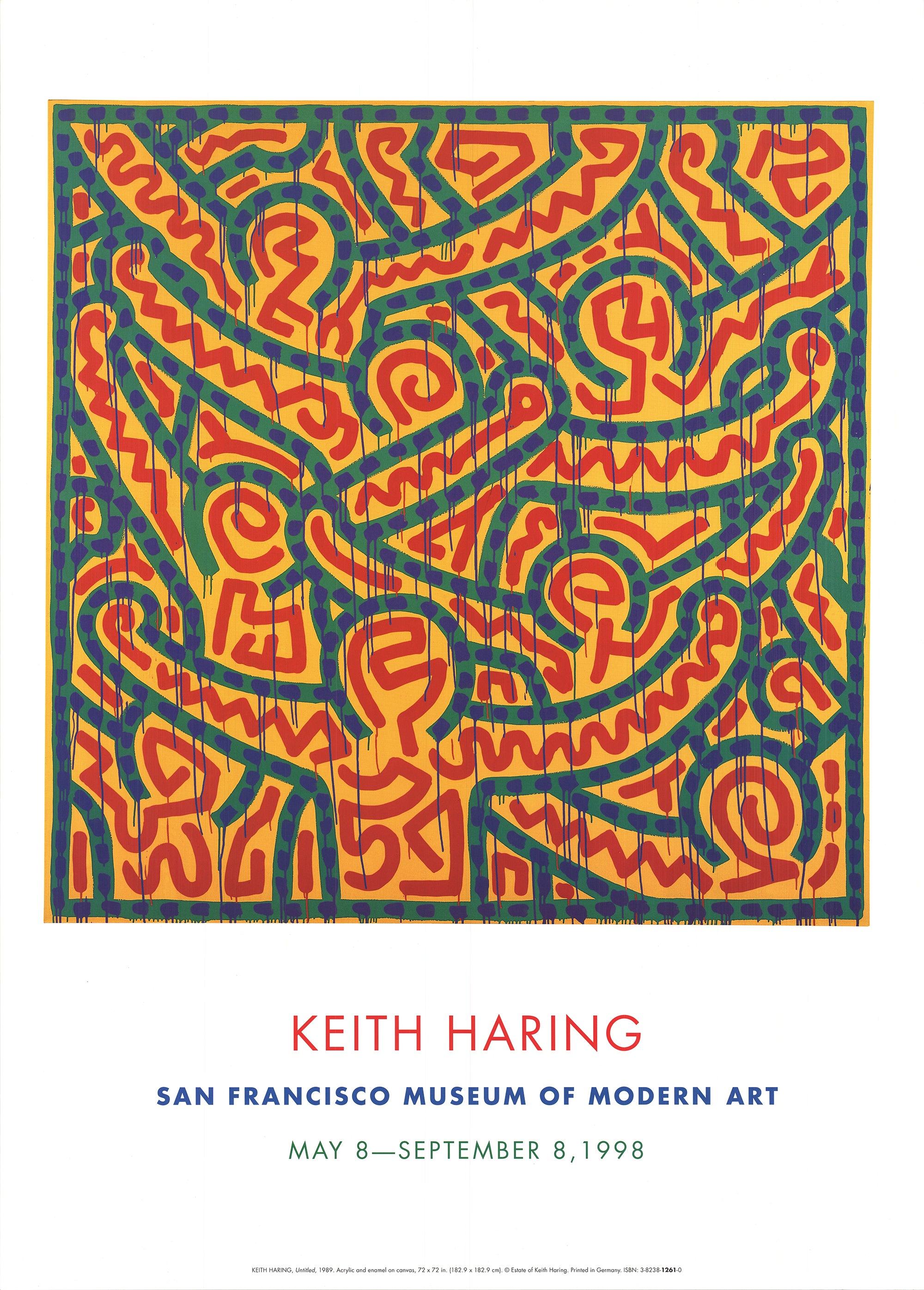 Paper Size: 36.5 x 26.5 inches ( 92.71 x 67.31 cm )
Image Size: 23.5 x 23.5 inches ( 59.69 x 59.69 cm )
Framed: No
Condition: A: Mint

Additional Details: Original exhibition poster for Keith Haring at the San Francisco Museum of Modern Art in