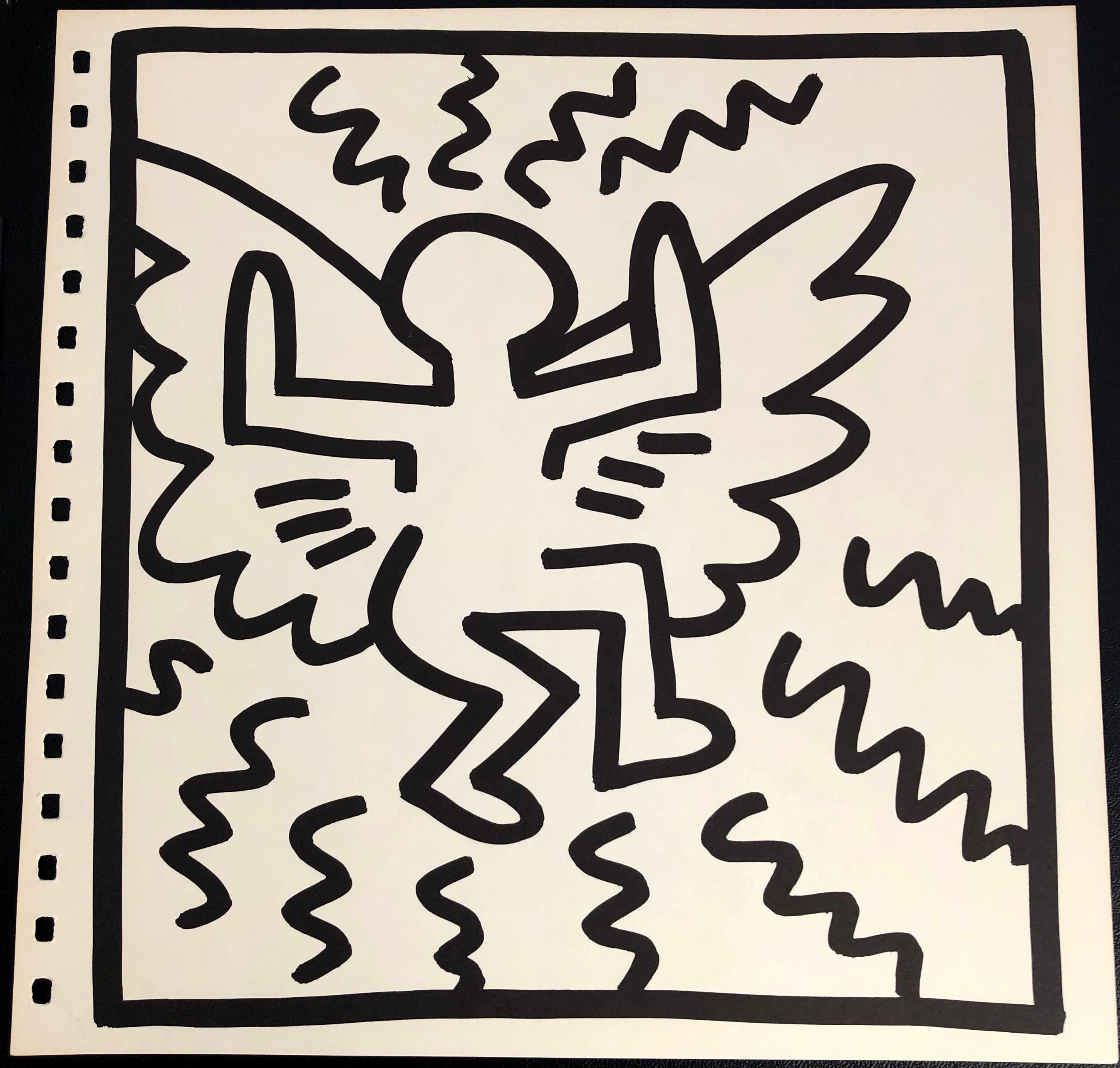 Keith Haring (untitled) Flying Angel Lithograph 1982:
Double-sided offset lithograph published by Tony Shafrazi Gallery, New York, 1982 from an edition of 2000. 

Single sheet lithograph from the seminal spiral bound, early monograph showcasing
