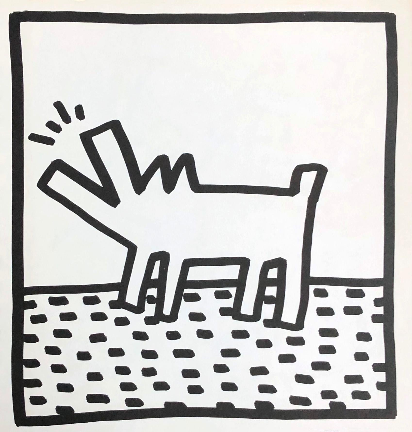Keith Haring (untitled) Barking Dog Lithograph 1982
Double-sided offset lithograph published by Tony Shafrazi Gallery, New York, 1982 from an edition of 2000. 

Single sheet lithograph from the seminal spiral bound, early monograph showcasing