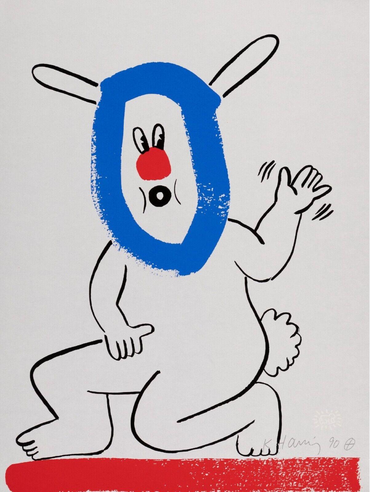 Artist: Keith Haring
Title: Untitled  (Story of Red and Blue)
Edition: Numbered From the limited edition of 90
Medium: Original serigraph in colors paper
Year: 1989-1990
Signature: Signed in plate by Haring, signed in pencil by Julian Gruen, the