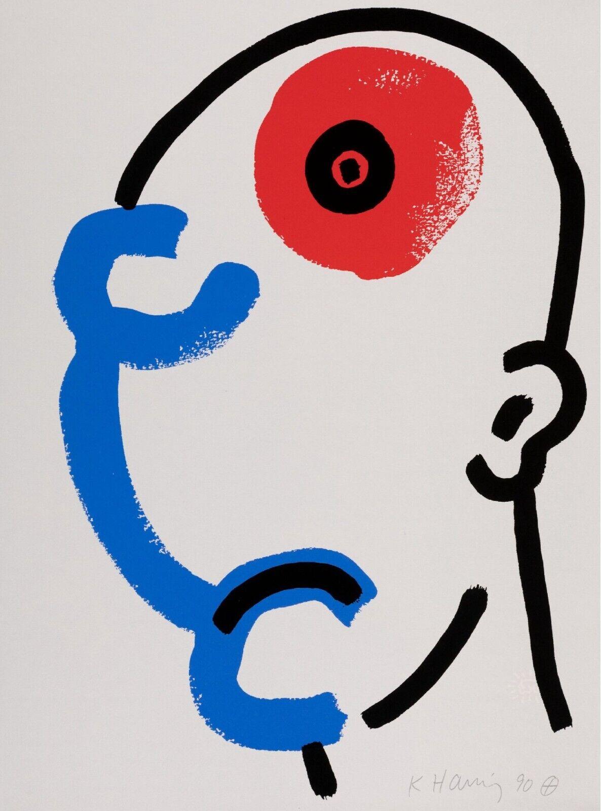 Artist: Keith Haring
Title: Untitled  (Story of Red and Blue)
Edition: Numbered From the limited edition of 90
Medium: Original serigraph in colors paper
Year: 1989-1990
Signature: Signed in plate by Haring, signed in pencil by Julian Gruen, the