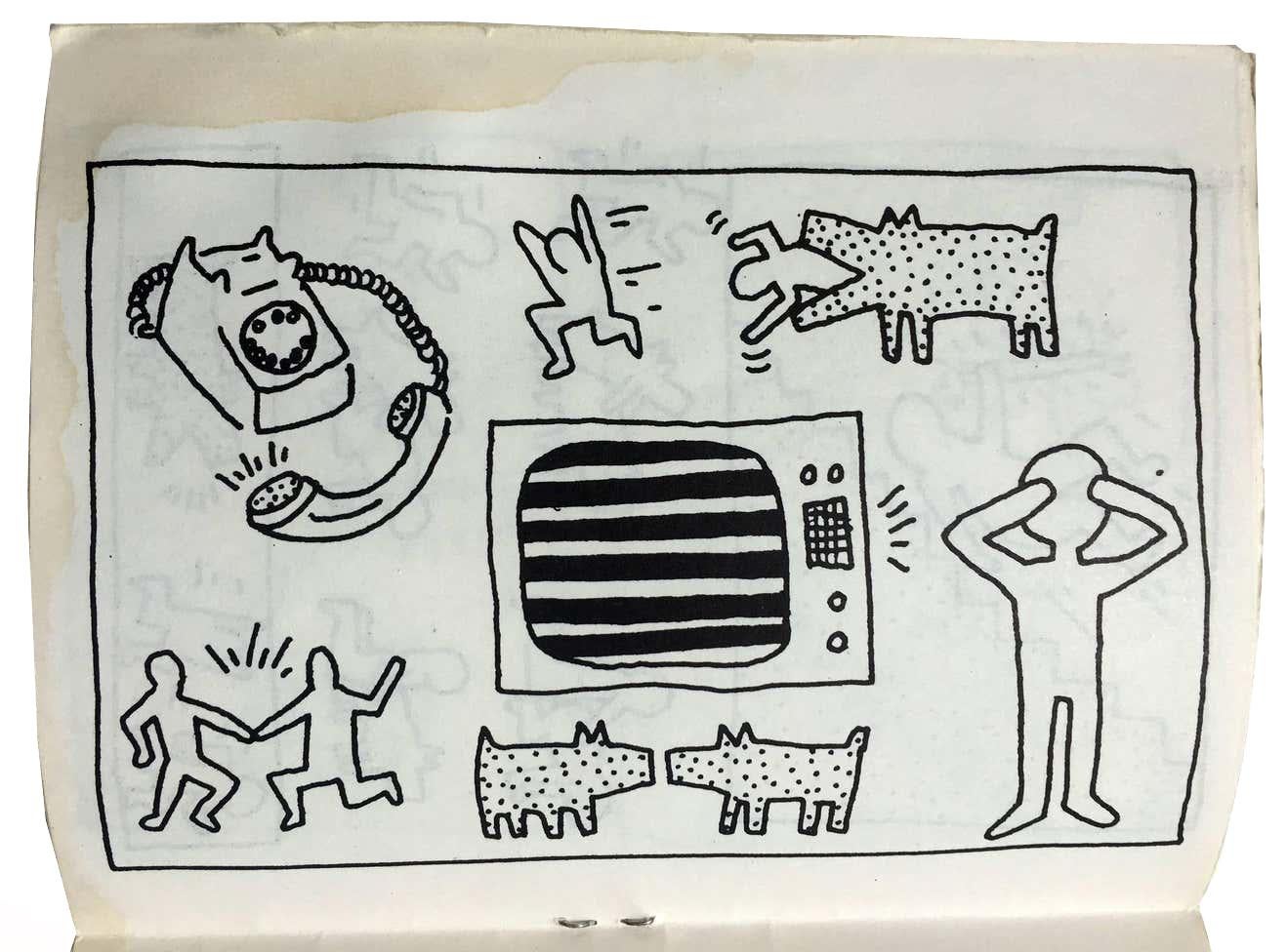 Keith Haring First Book, (untitled), 1982:
This 16-page Art Book was published by Keith Haring, Appearances Press, and the Beard’s Fund in 1982. Featuring offset lithographic images of the artist's felt-tip pen drawings on paper, the finished book