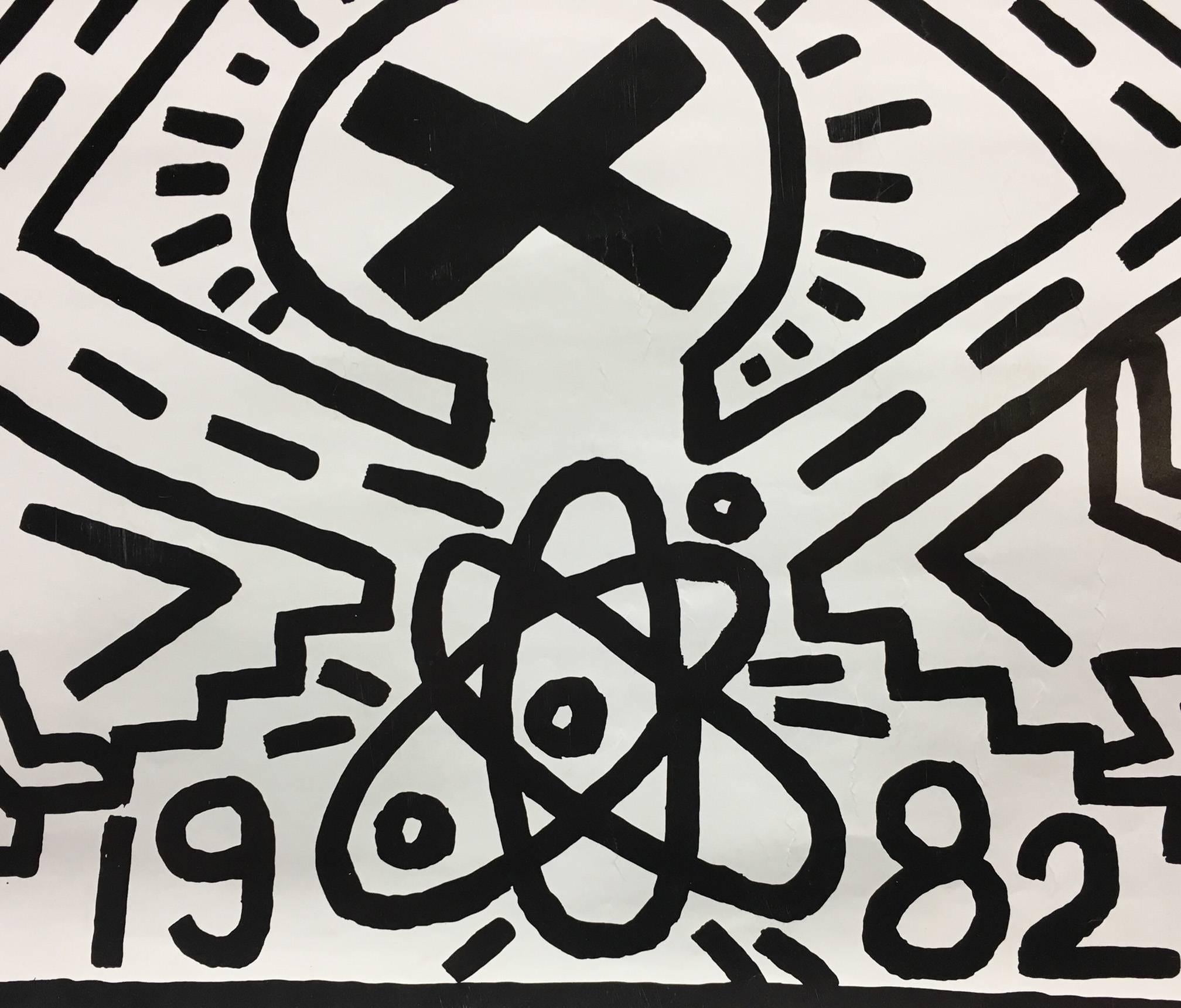 Keith Haring Anti-Nuclear Rally, NY, 1982
In 1982 Haring created this poster for Nuclear Disarmament, which features his signature Radiant Baby in a mushroom cloud. “Babies represent the possibility of the future,” Haring said, “the understanding of