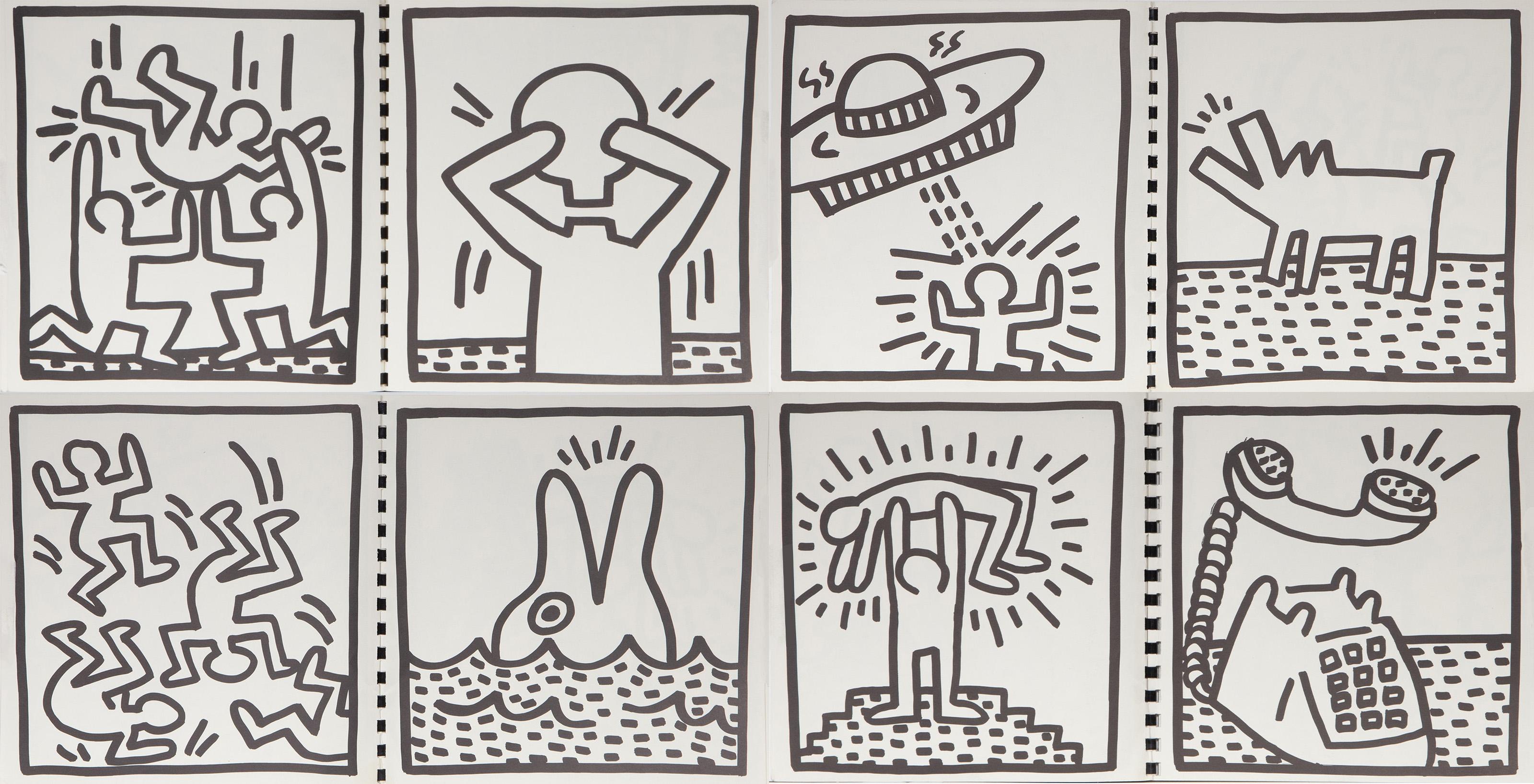 A blank coloring book designed and printed by American Pop artist Keith Haring. This collection is spiral bound and features several illustrations in the artist’s classic style.

Coloring Book
Keith Haring, American (1958–1990)
Date: 1982
30 Offset