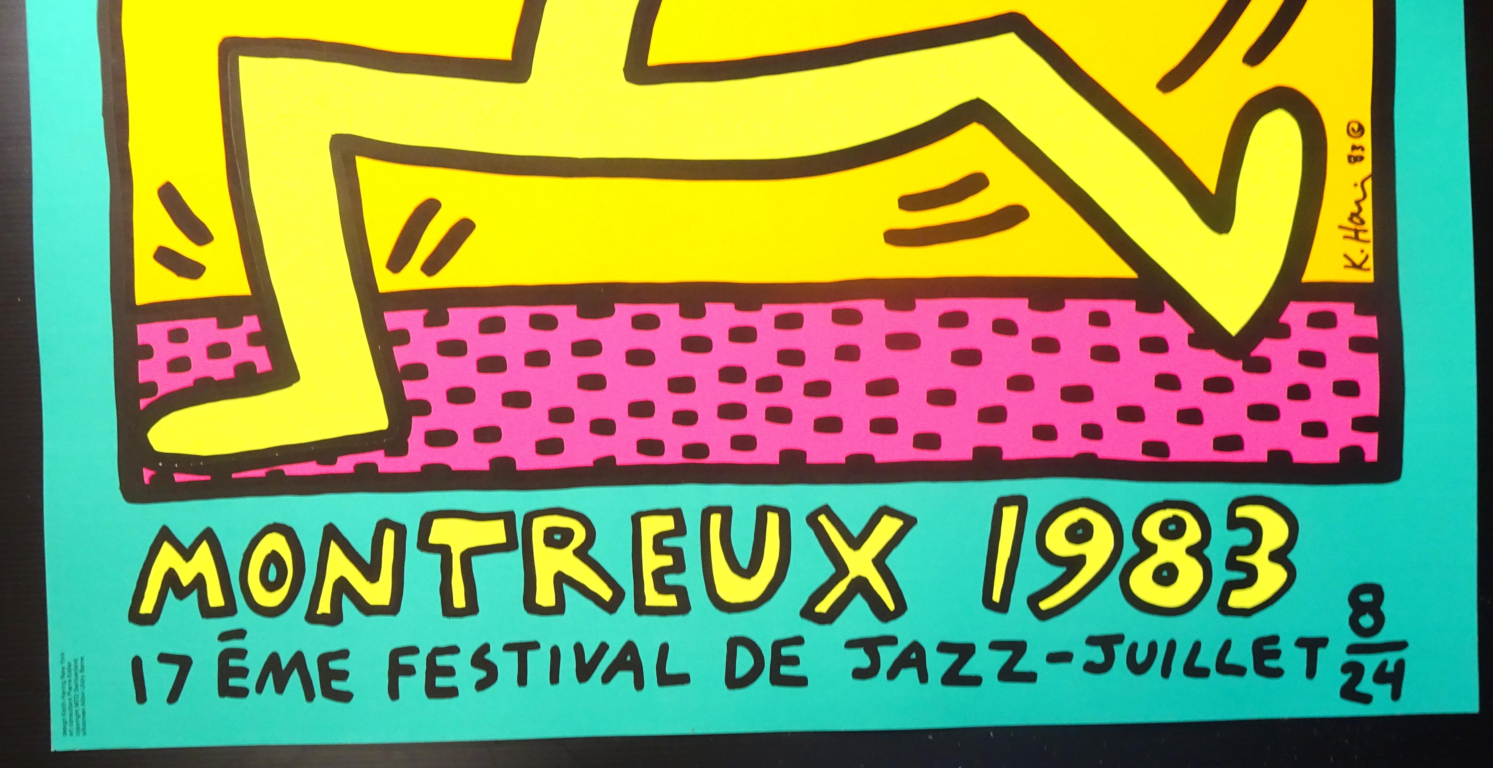 Lovely and cheerful serigraph realized by the street artist Keith Haring in 1983, for the Montreux Jazz Festival.

Signed and dated on plate on the lower right. Perfect conditions.