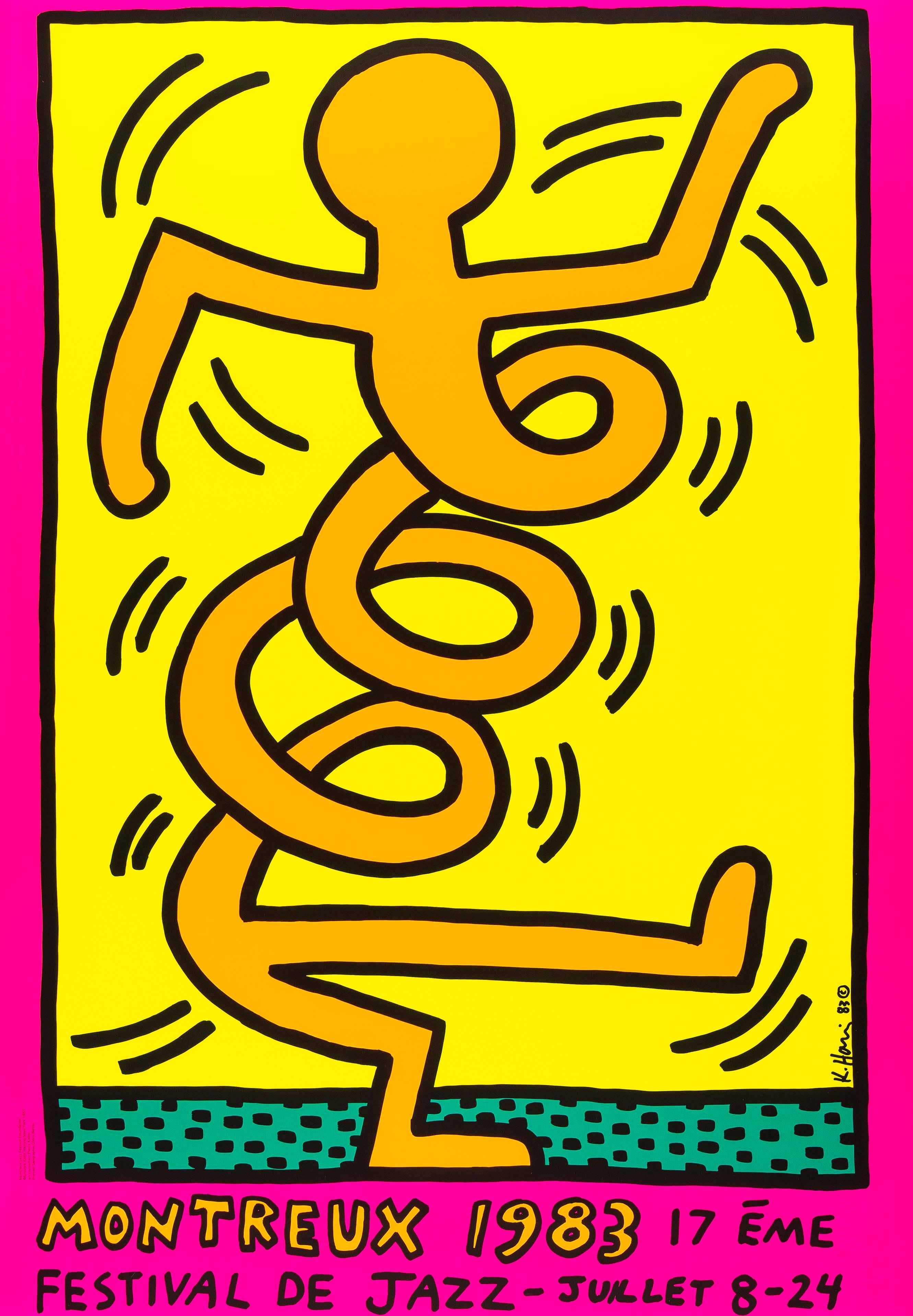 Montreux Jazz Festival, 1983
Keith Haring

Siebdruck in Farben, auf Vlies
Gedruckt bei Serigraphie Uldry Bern, Schweiz
Veröffentlicht für das Montreux Jazz Festival
Blatt:  100 × 70 cm (39.4 × 27.5 in)
Literatur: Döring & Osten 8
