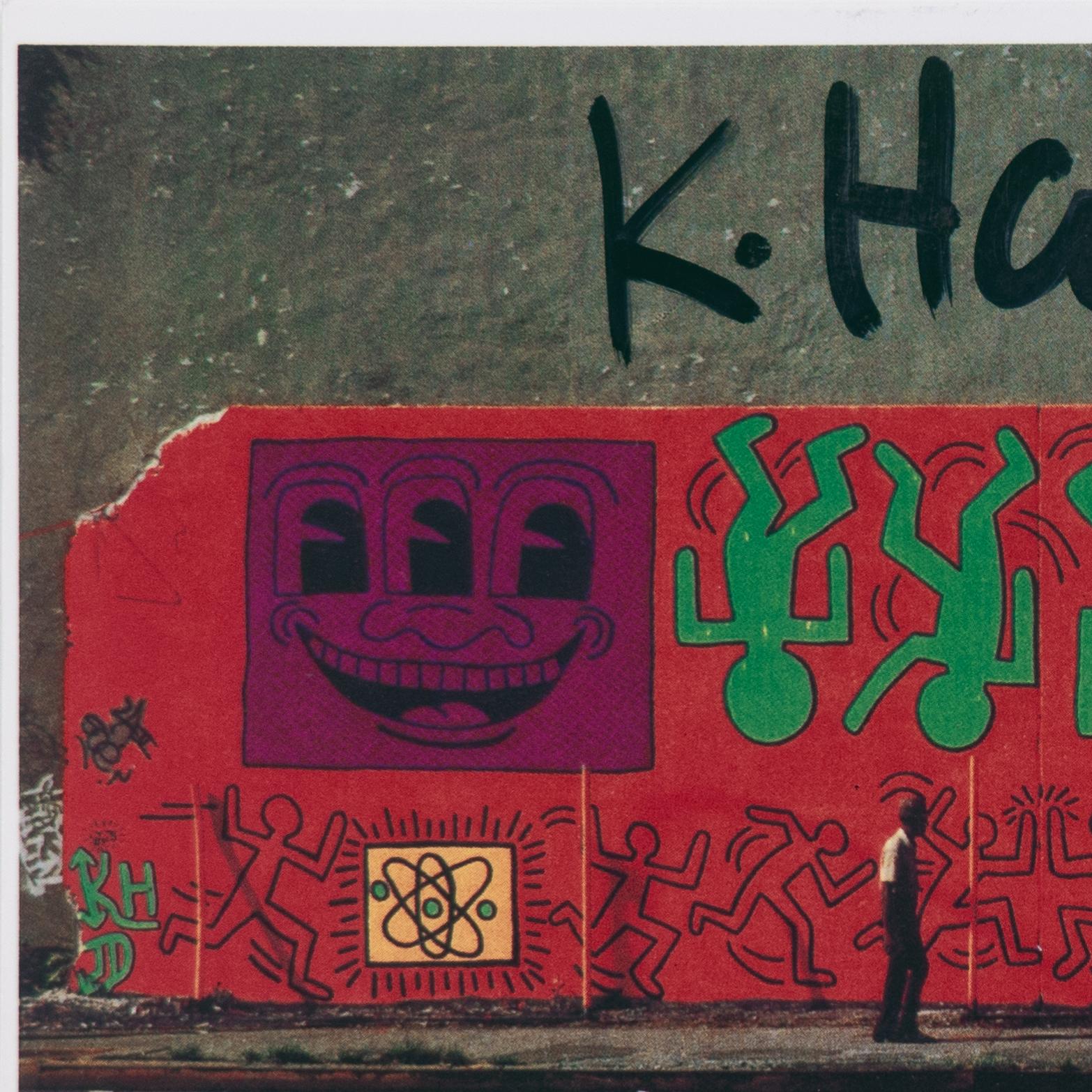 Hand signed by the artist in felt pen, upper center, 'K. Haring' for Keith Haring (American, 1958-1990), circa 1982. A postcard titled, 'Mural, Houston at Bowery, New York City, July 1982. Serie 78: Neue Maler, New York'; published by Gebruder Konig